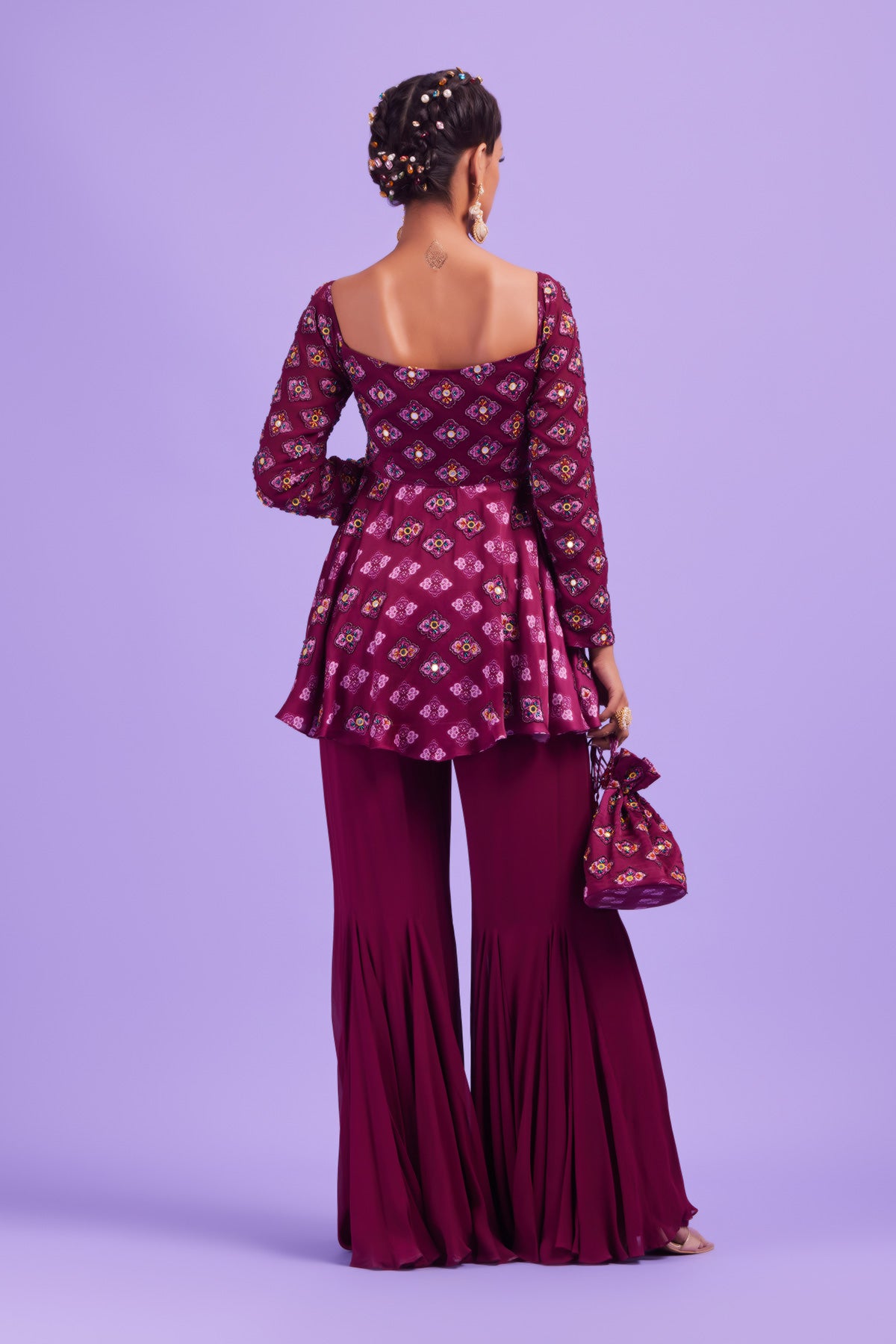 Purple Butta Print & Highlighted Peplum Set