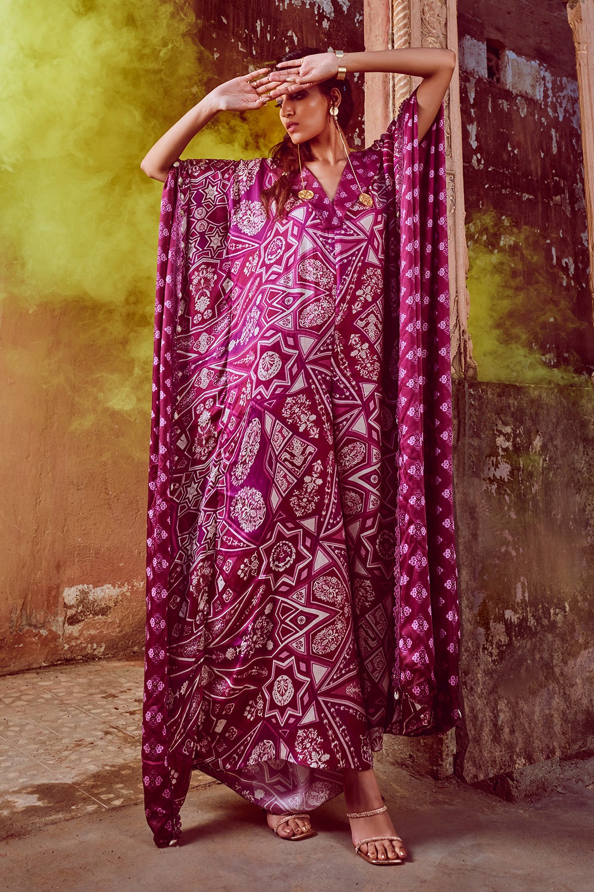 Purple Jaal Printed With Tassel Detailed Jumpsuit