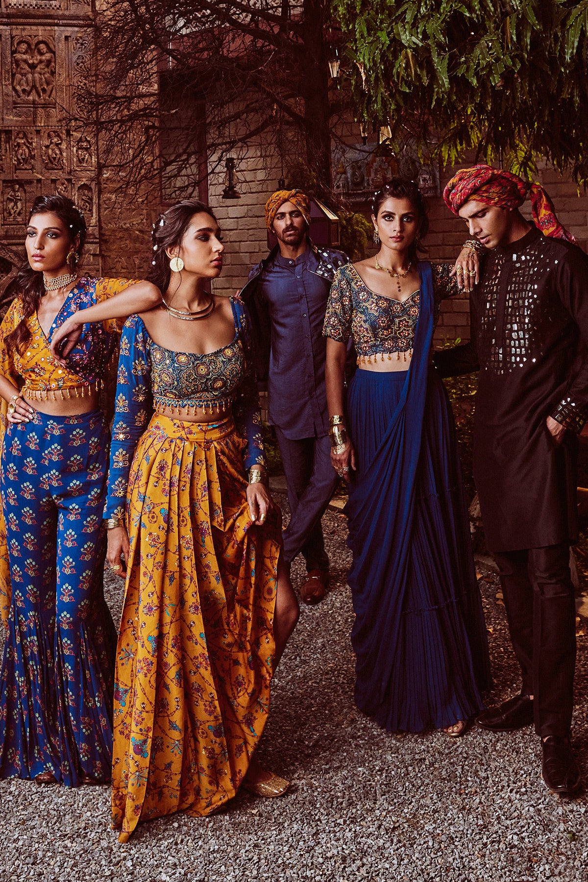 Blue Tiered Skirt Saree