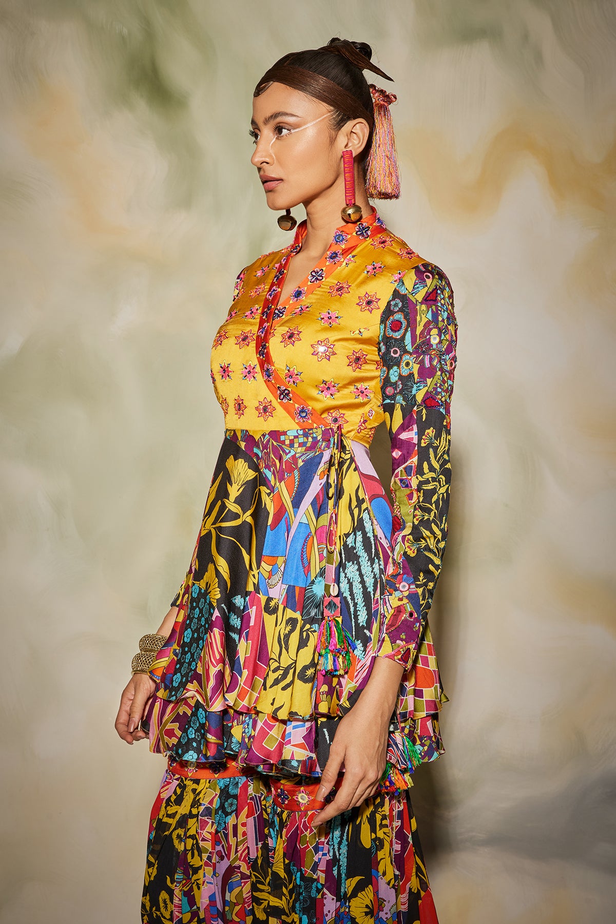 Yellow & Blue Aztec Print Peplum Set