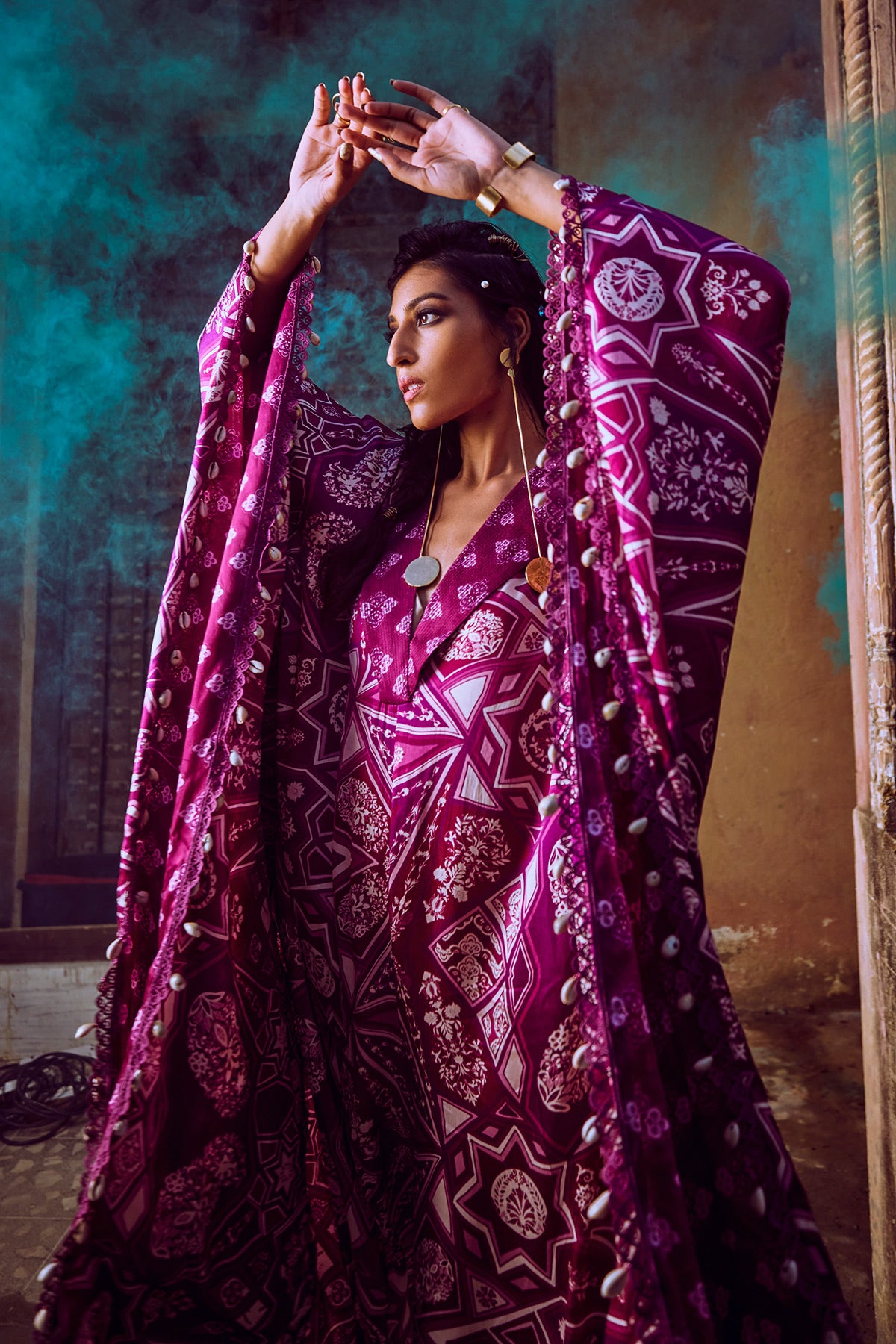 Purple Jaal Printed With Tassel Detailed Jumpsuit