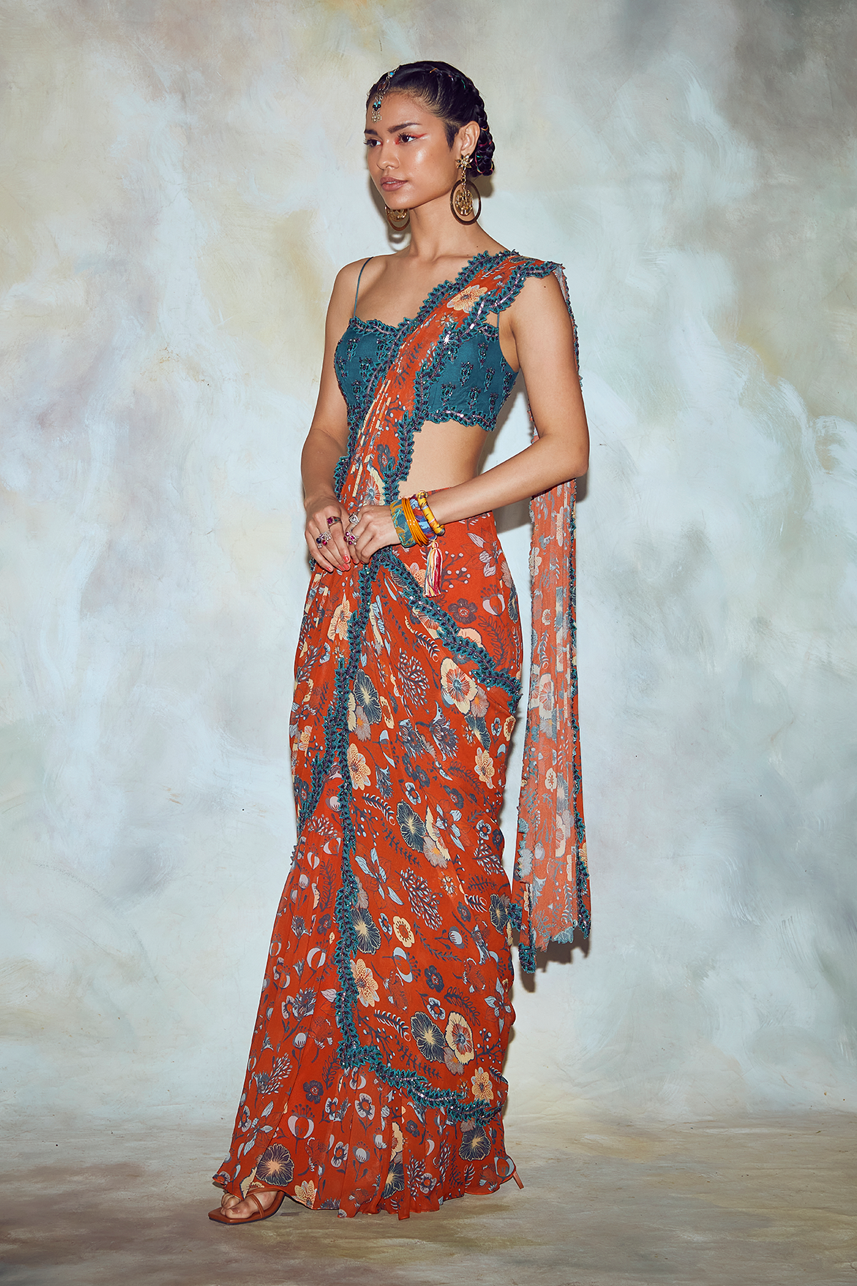 Teal Blue Saree Set