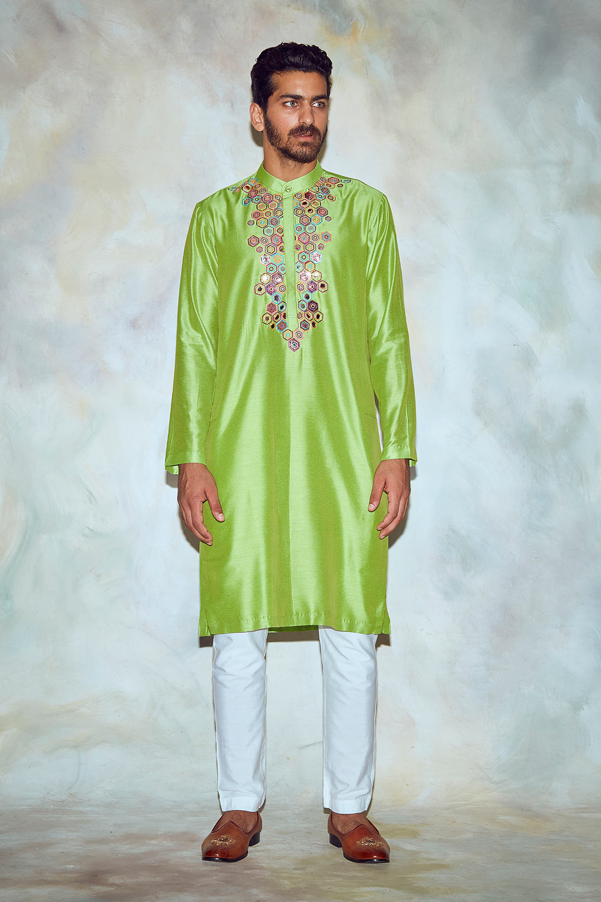 Parrot Green Embroidered Kurta