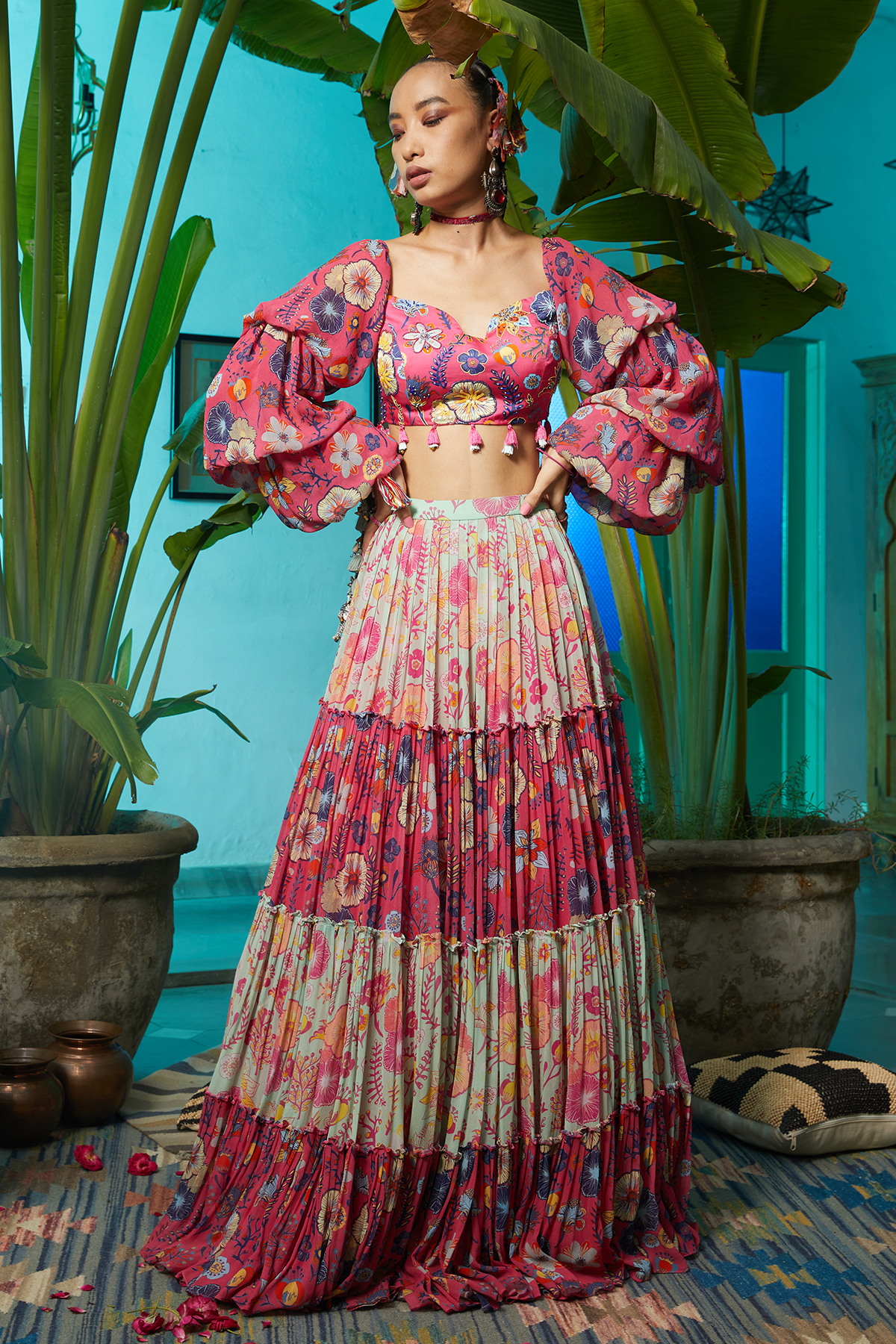 Fuschia  Pink Jaal Print Skirt Set