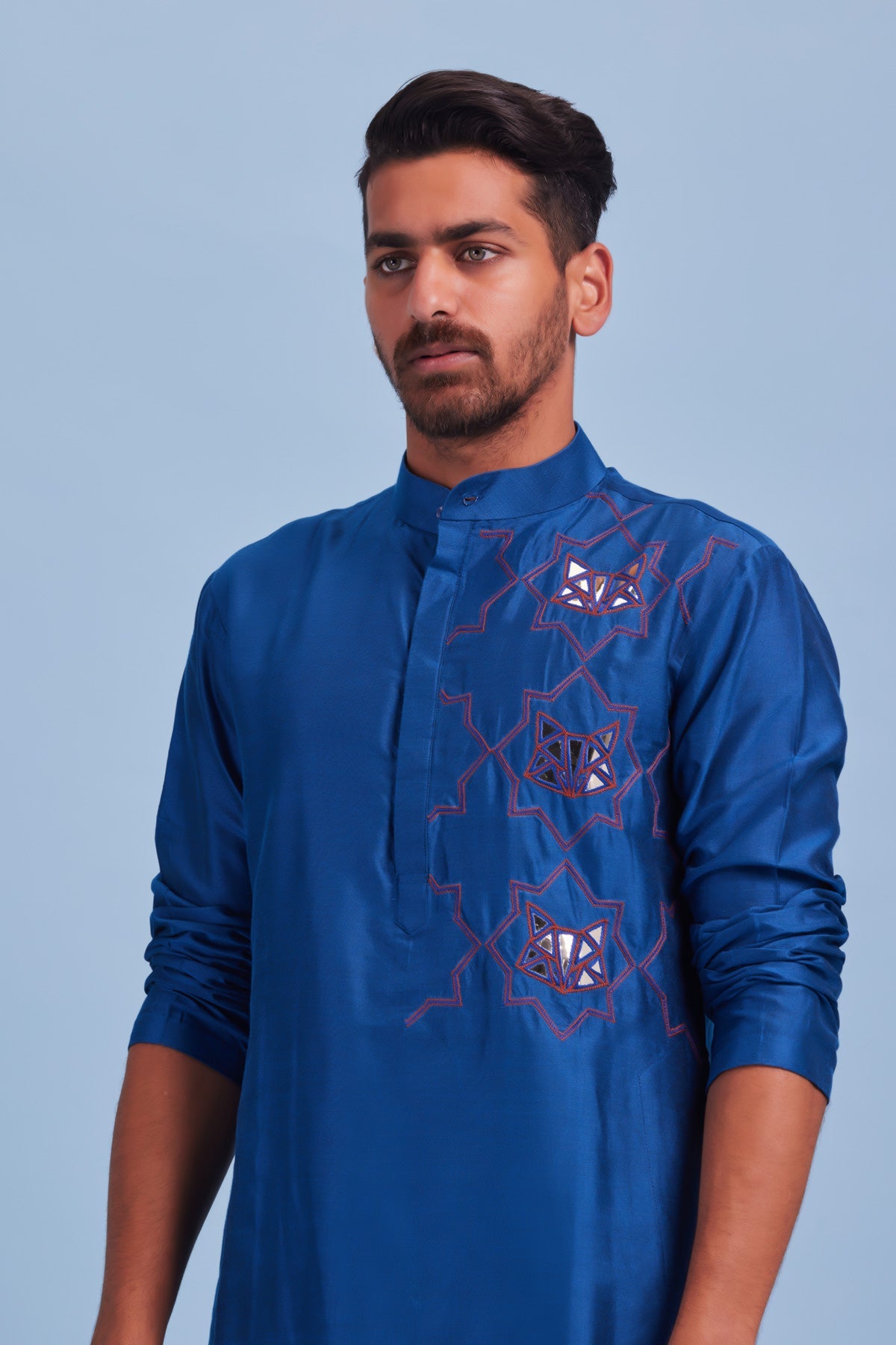 Indigo Blue Fauna Acrylic and Thread Embroidered Kurta With Indigo Blue Pants