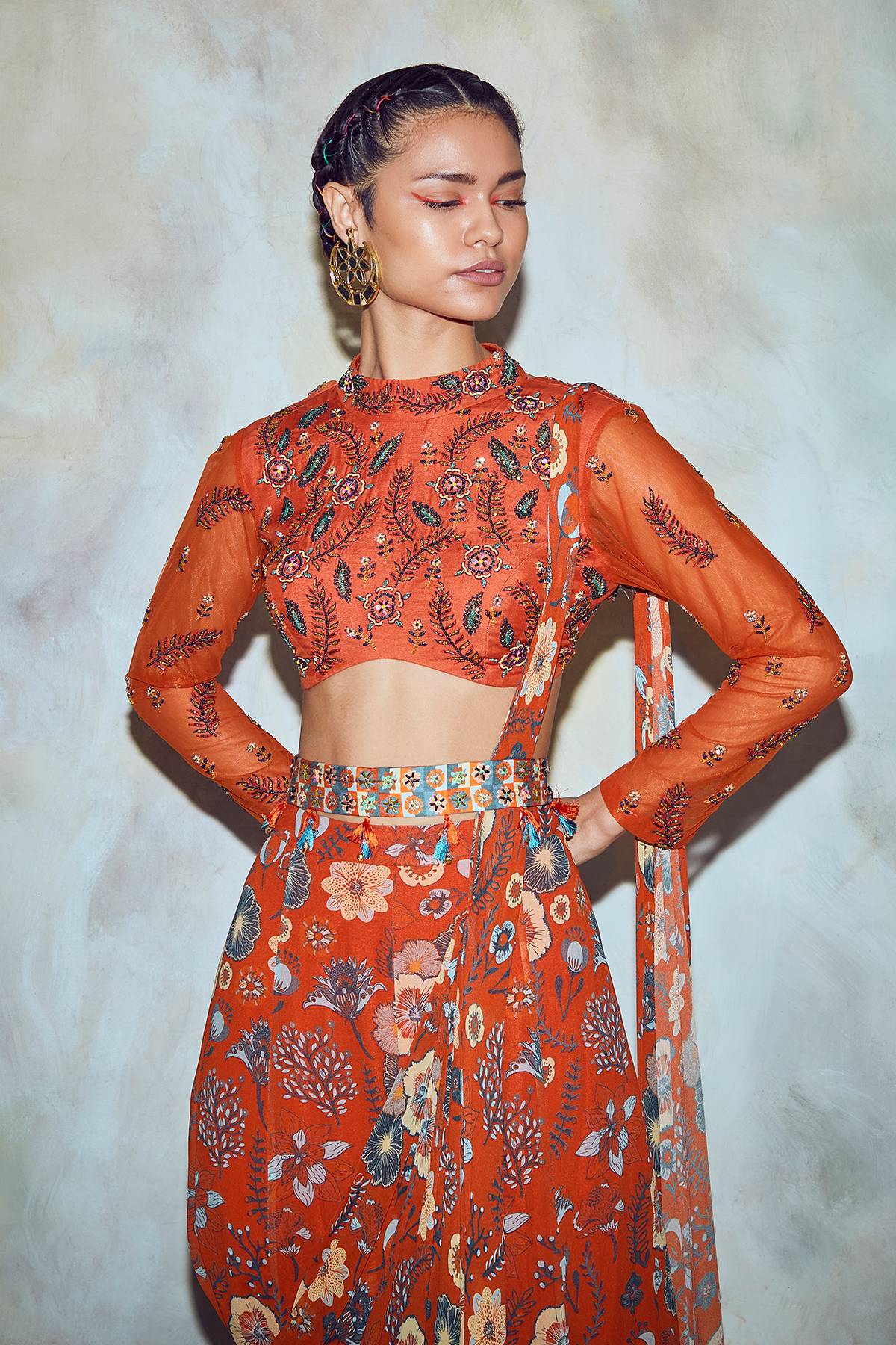 Rust Cutdana Saree Set