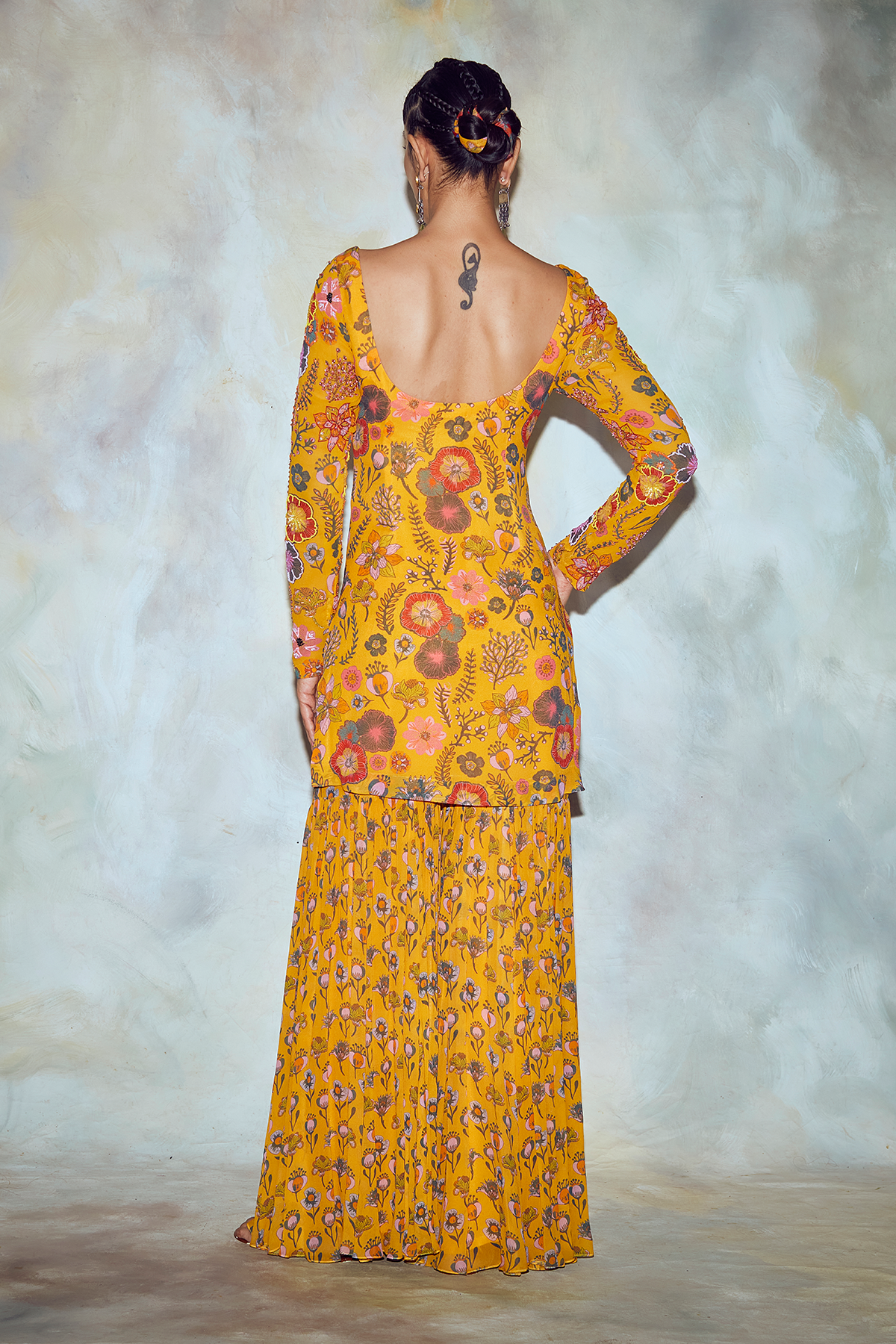 Yellow Jaal Print Kurti Garara Set