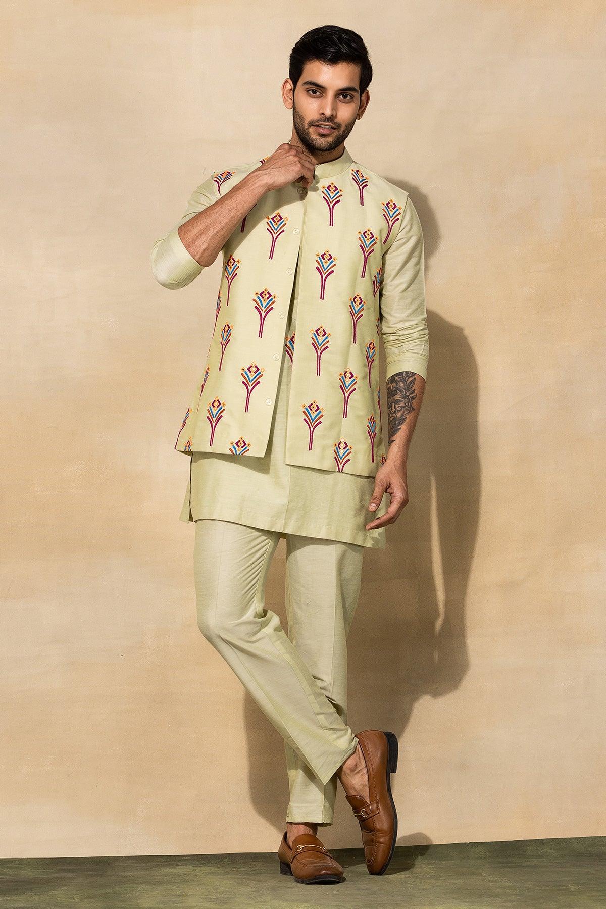 MINT GREEN FEATHER KURTA & BUNDY