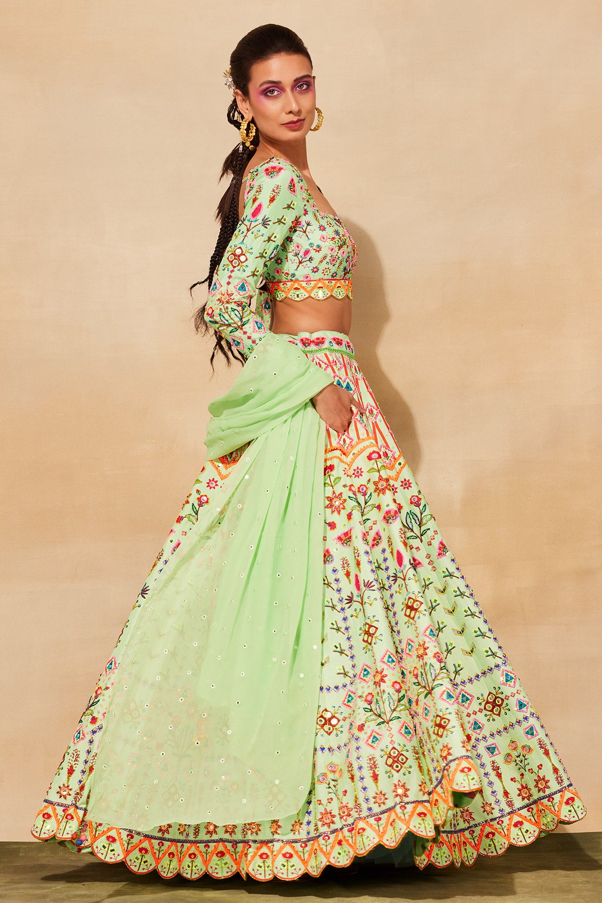 MINT GREEN PRINT & EMBROIDERED LEHENGA SET