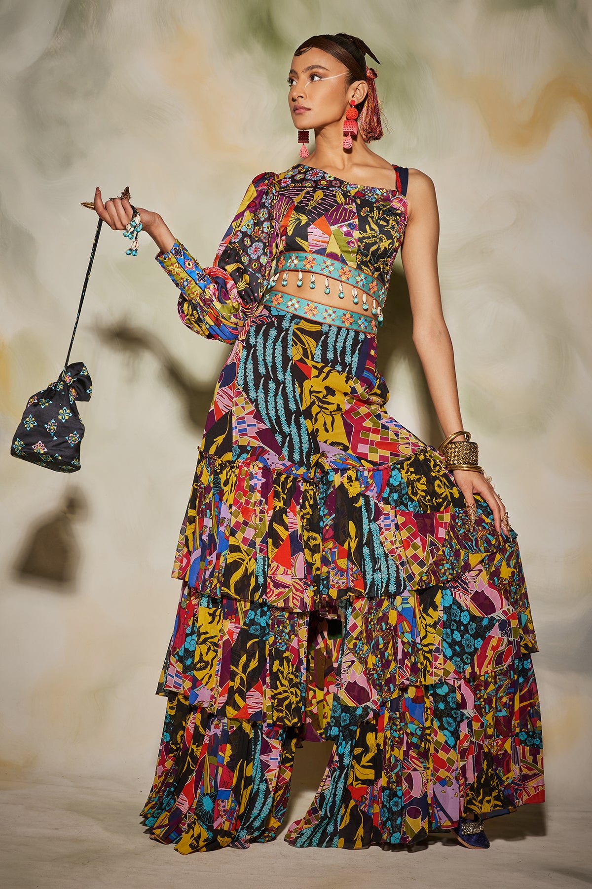 Yellow One Off Shoulder Crop Top & Pant Set