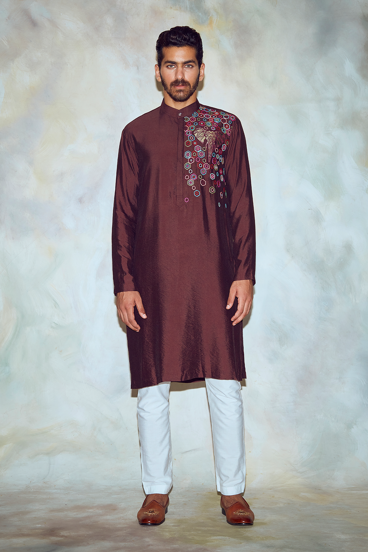 Brown Hexagon Mix Kurta