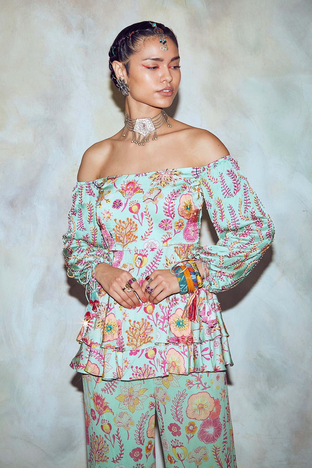 Mint Green Peplum Godet Pant