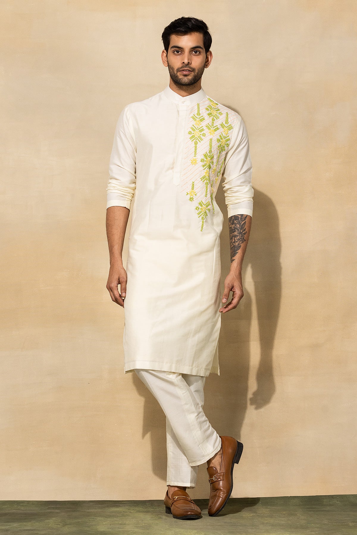 PASTEL YELLOW CUTDANA EMBROIDERED KURTA
