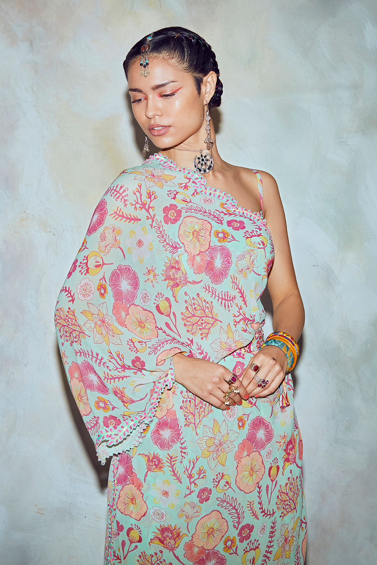 Mint Green Jaal Print Kaftan Set