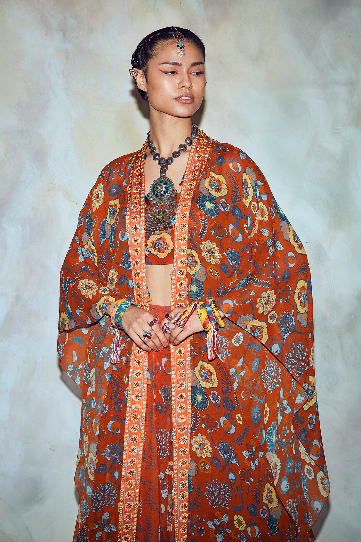 Rust Jaal Print Kaftan