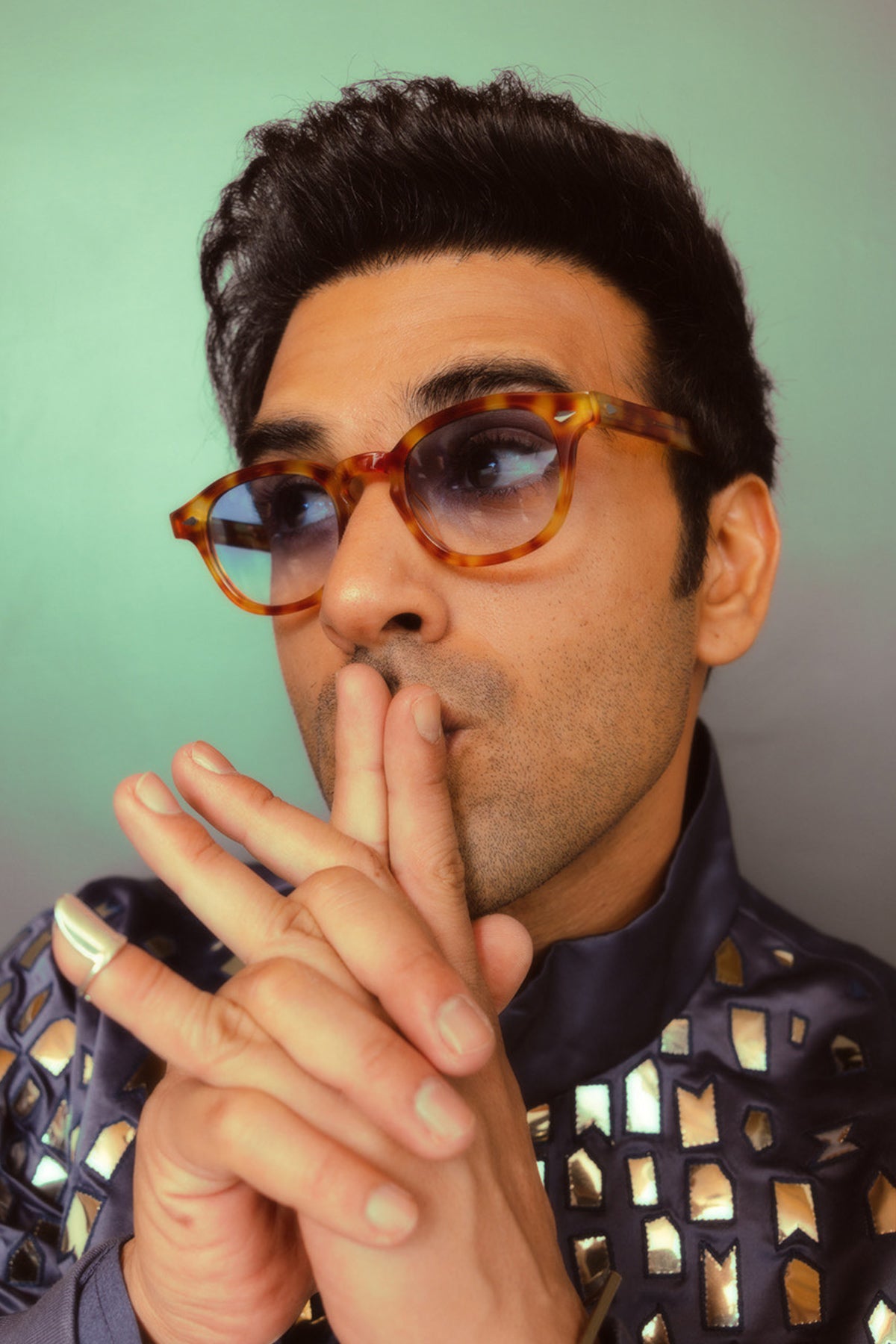 Pulkit Samrat in Cool Grey  Acrylic and Thread Dropdown Embroidered bomber Jacket With  Cool Grey Pants