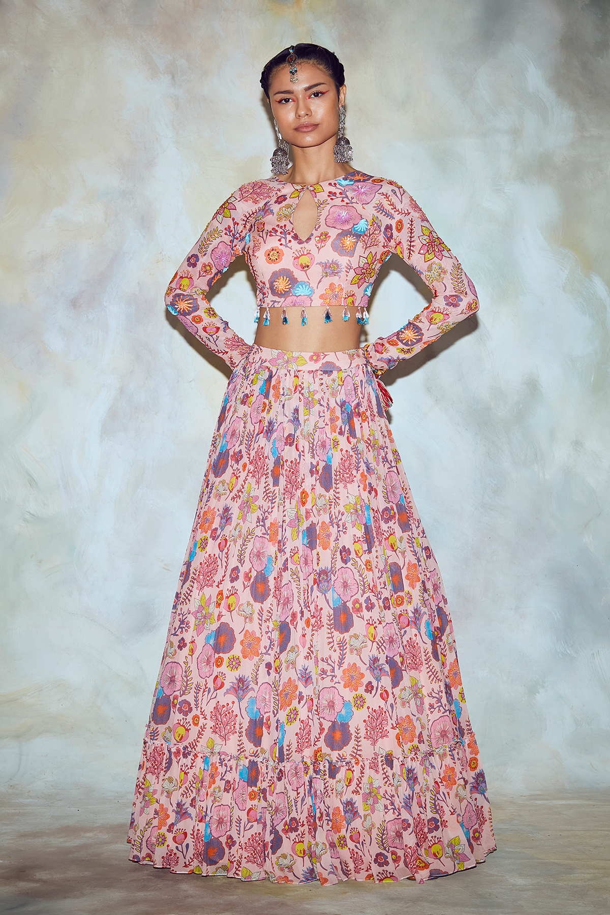 Blush Pink Jaal Print Skirt Set