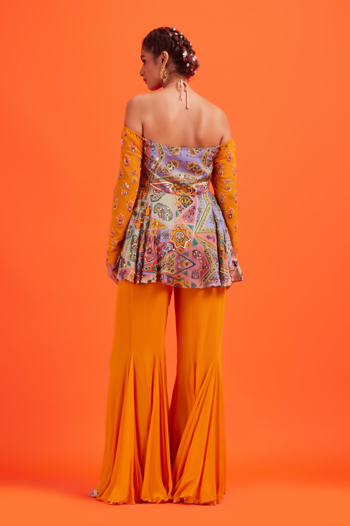 Pastel Yellow Jaal Print & Highlighted Peplum Set