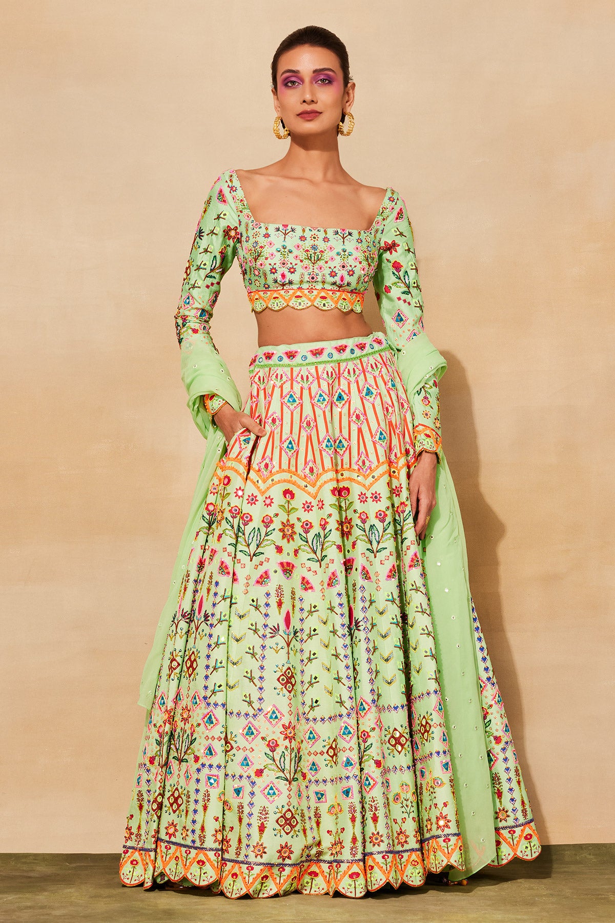 MINT GREEN PRINT & EMBROIDERED LEHENGA SET