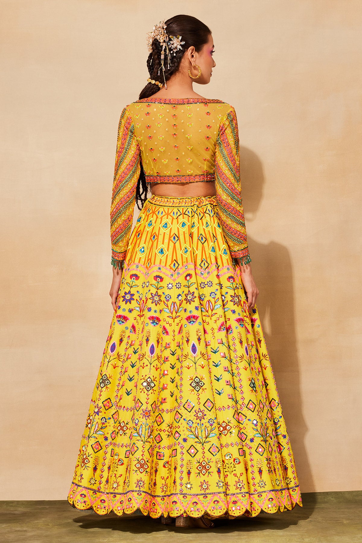 YELLOW PRINT & EMBROIDERED LEHENGA SET