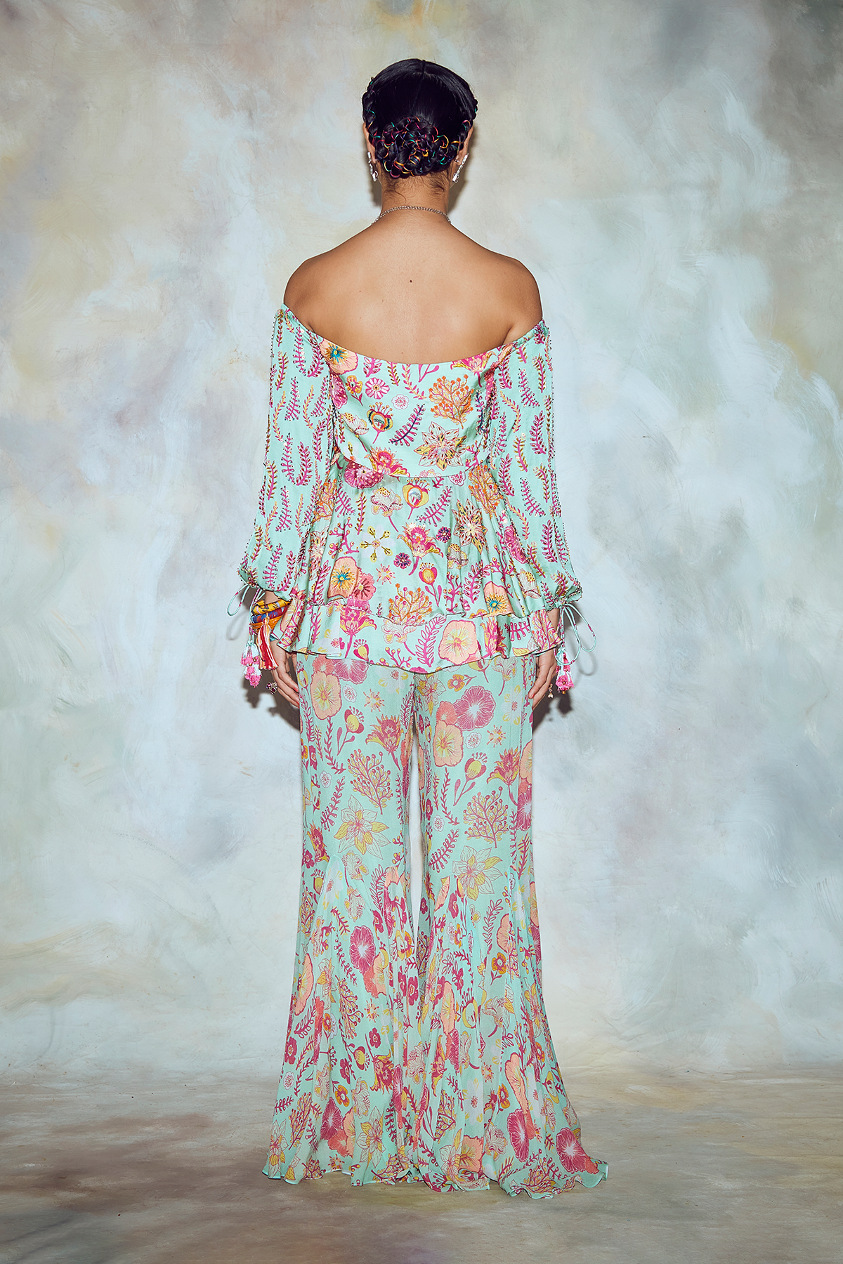 Mint Green Peplum Godet Pant