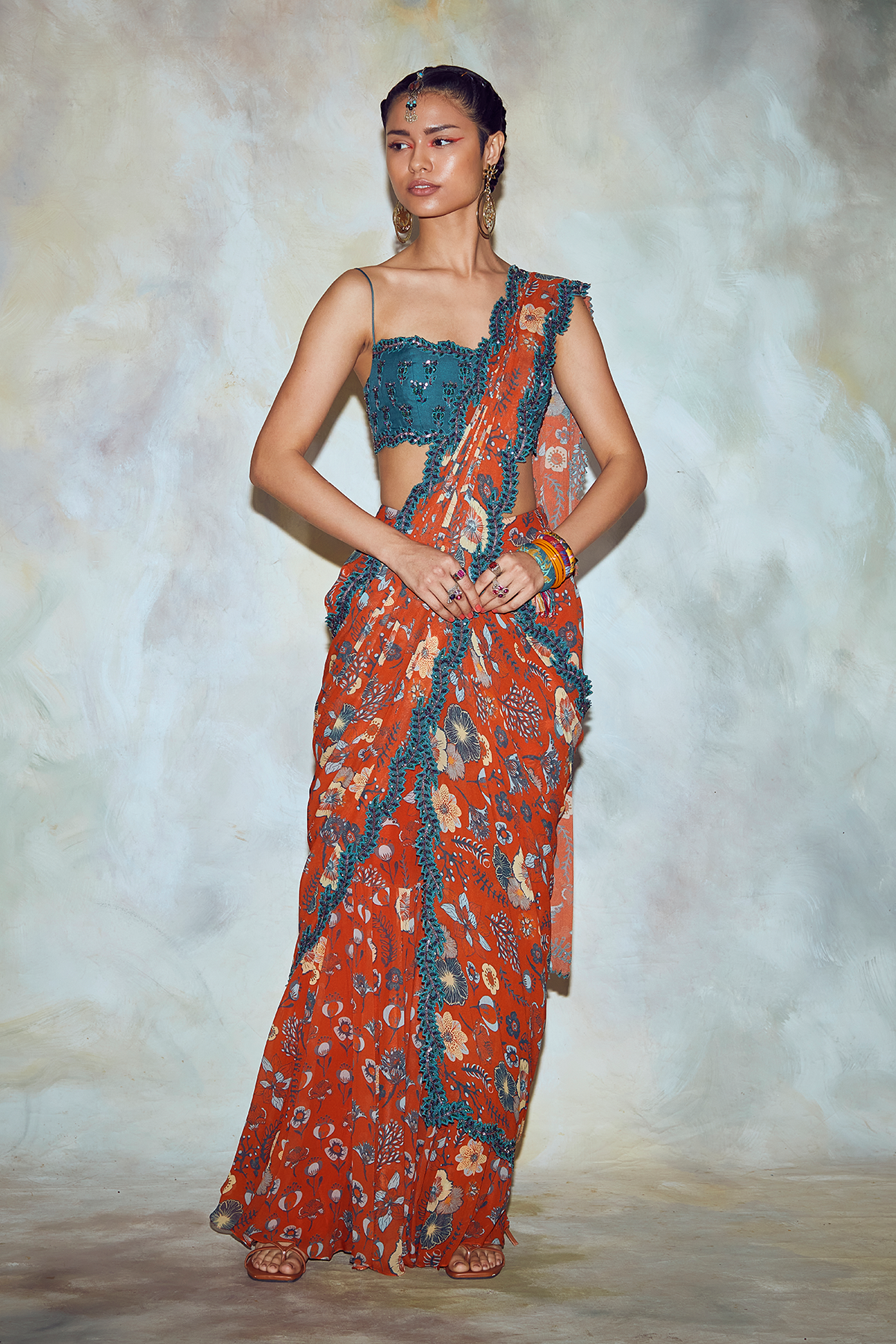 Teal Blue Saree Set