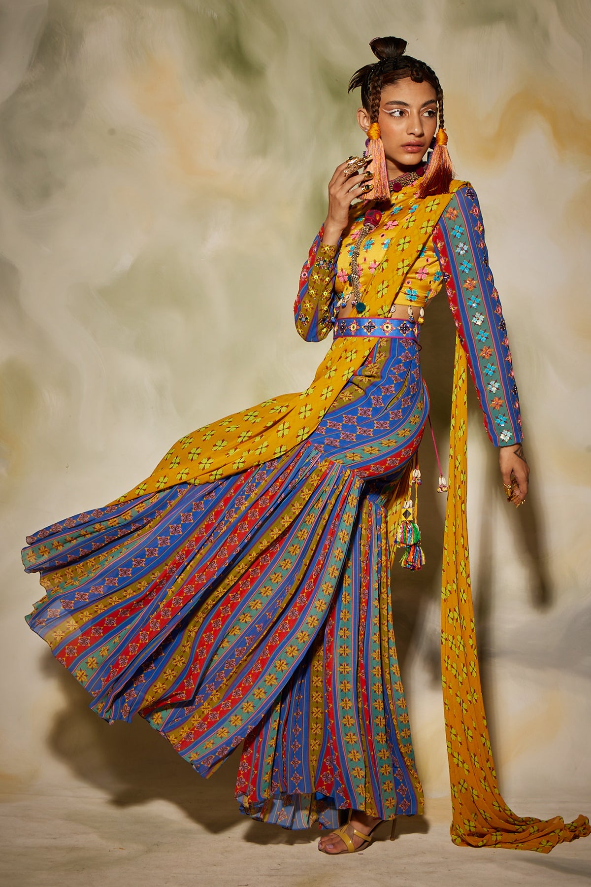 Multicolor Printed Gharara Saree Set