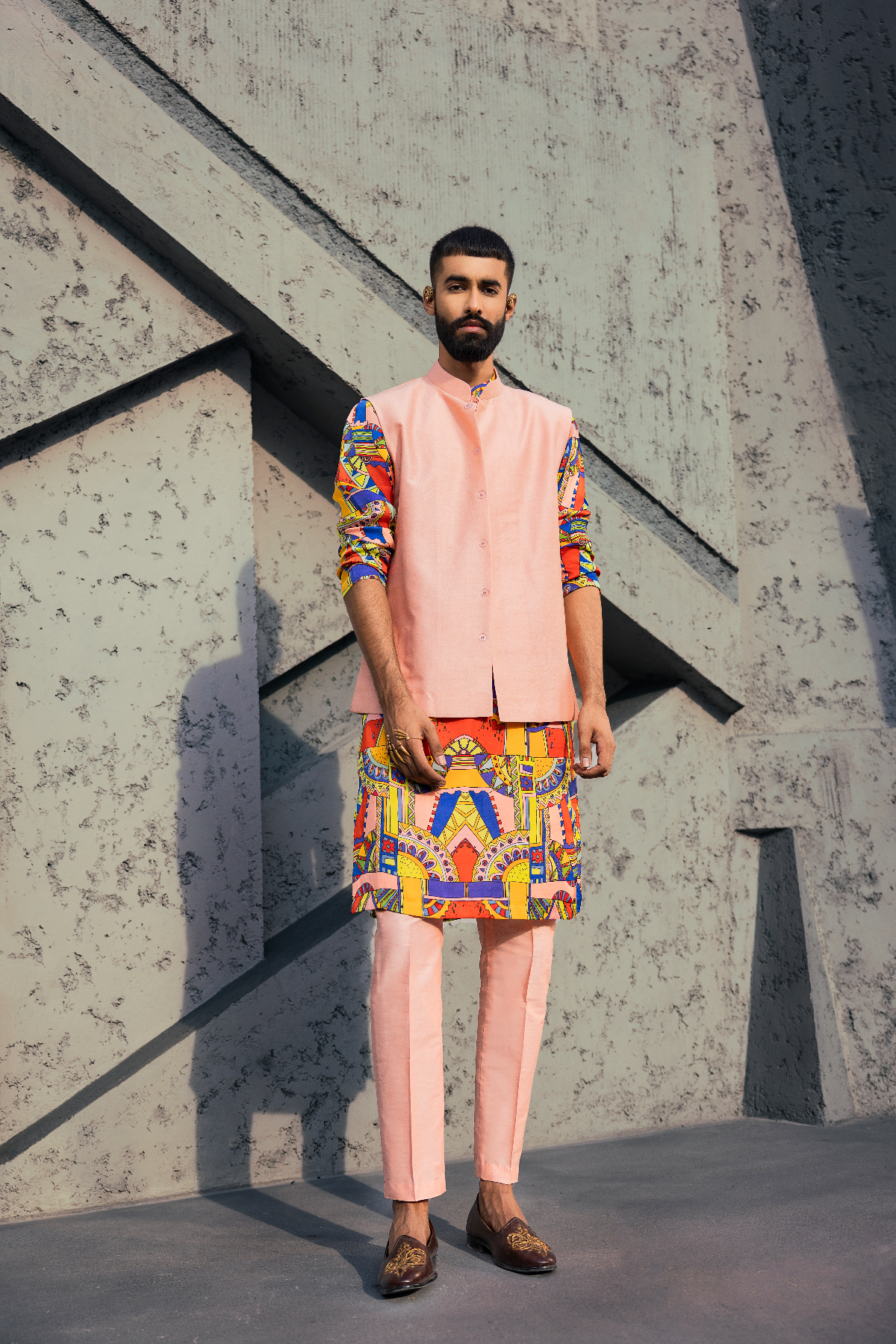 Neon geometric printed Kurta & Bundy