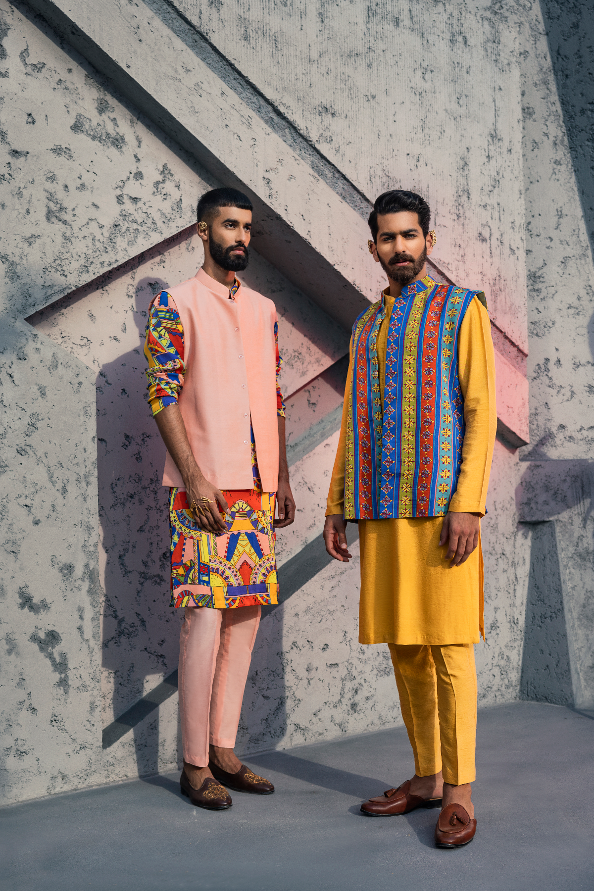 Yellow Kurta with multicolor stripe printed Bundy