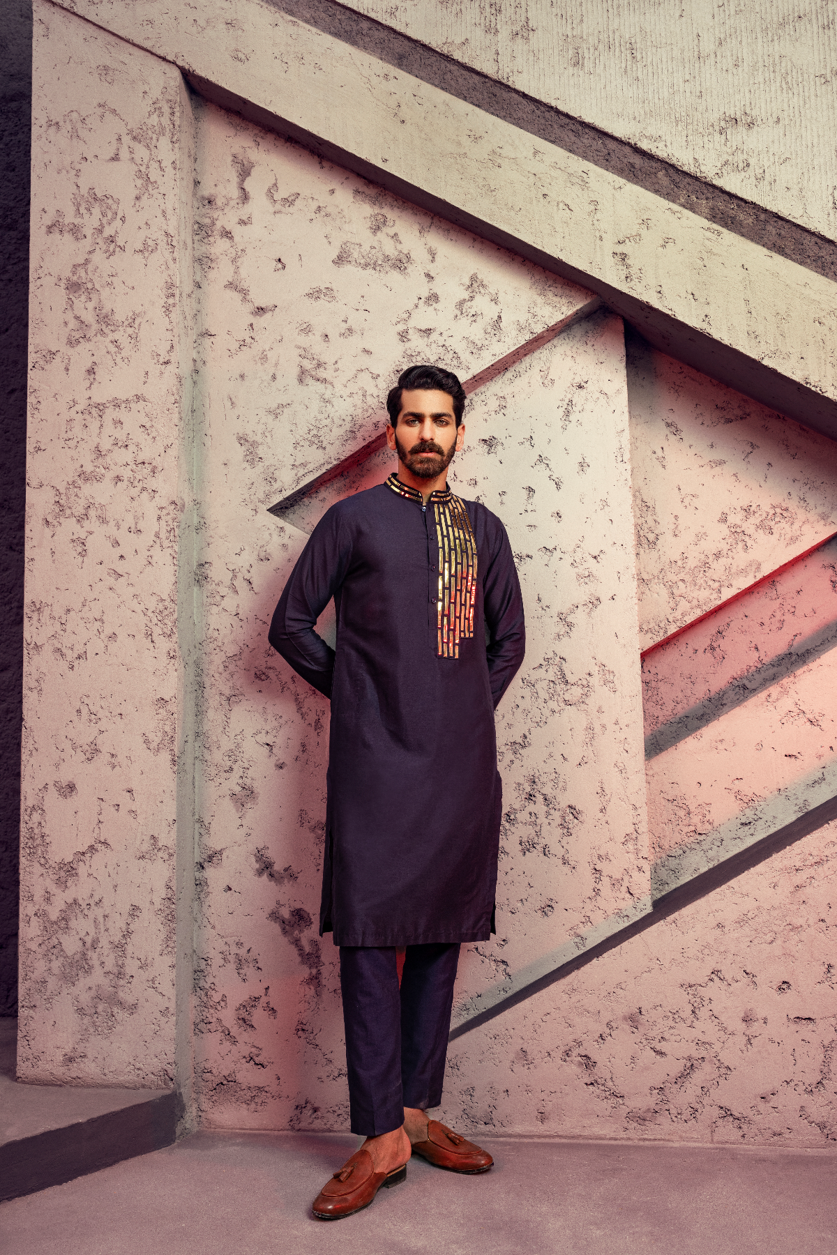 Dark Blue one side gold Leather Matted Kurta