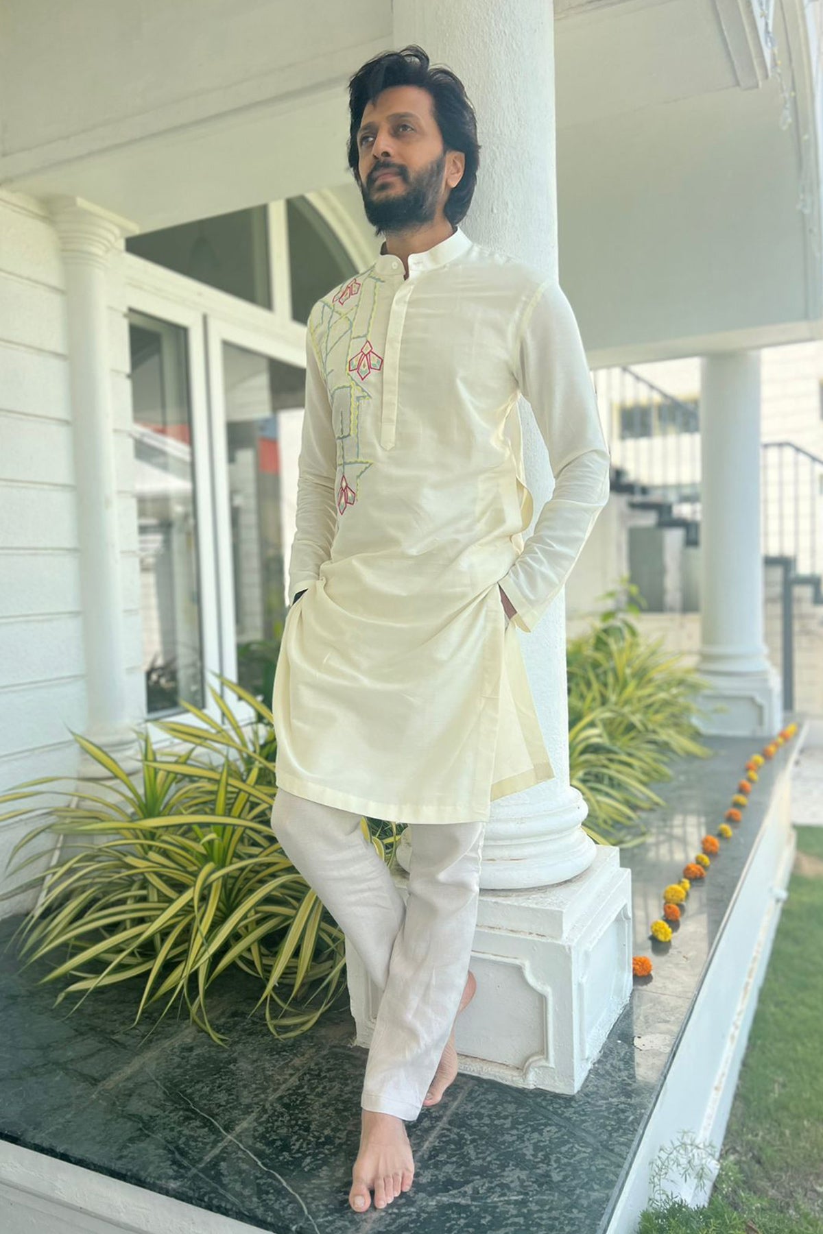 Celebrity Kurta Pajama Mans Riteish Deshmukh In Pastel Yellow