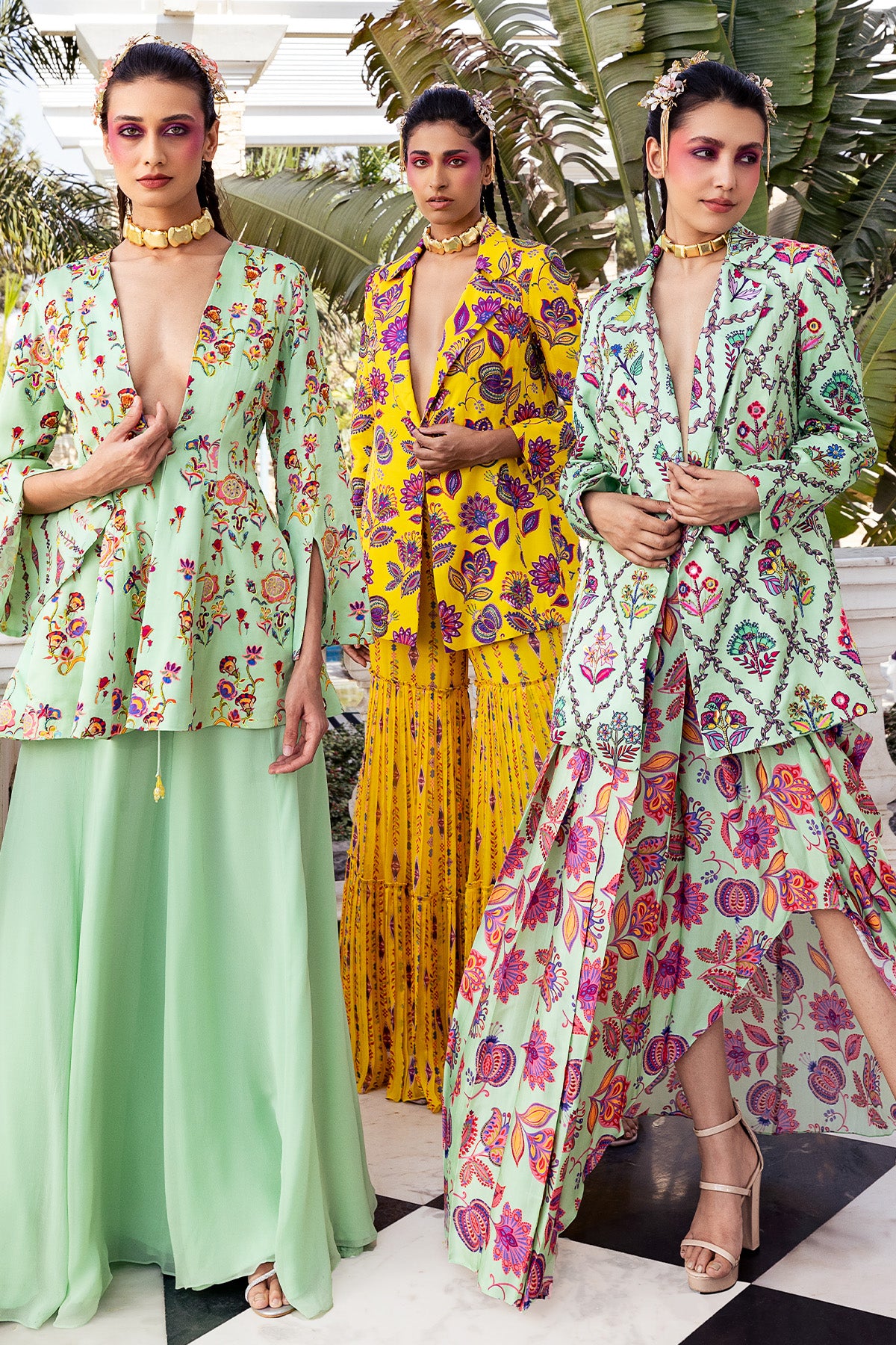 MINT GREEN PRINT & EMBROIDERED PEPLUM SET