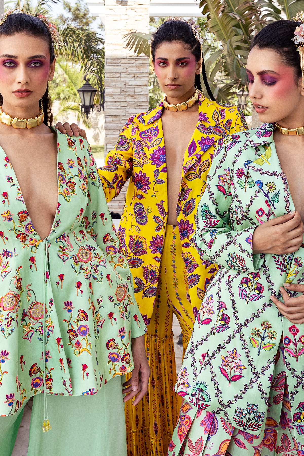 MINT GREEN PRINT & EMBROIDERED BLAZER SET