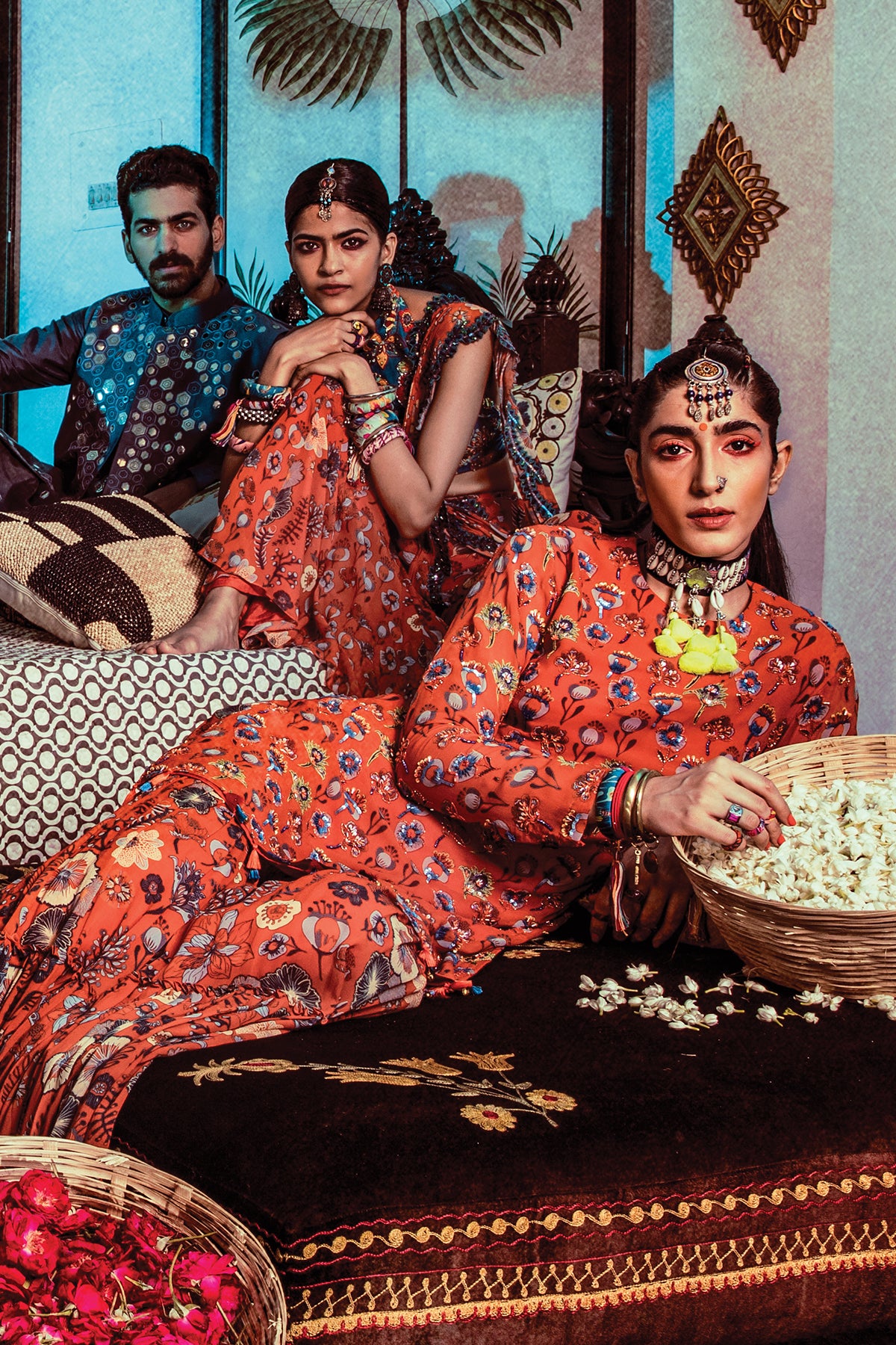 Rust Floral Print Kurti Sharara Set