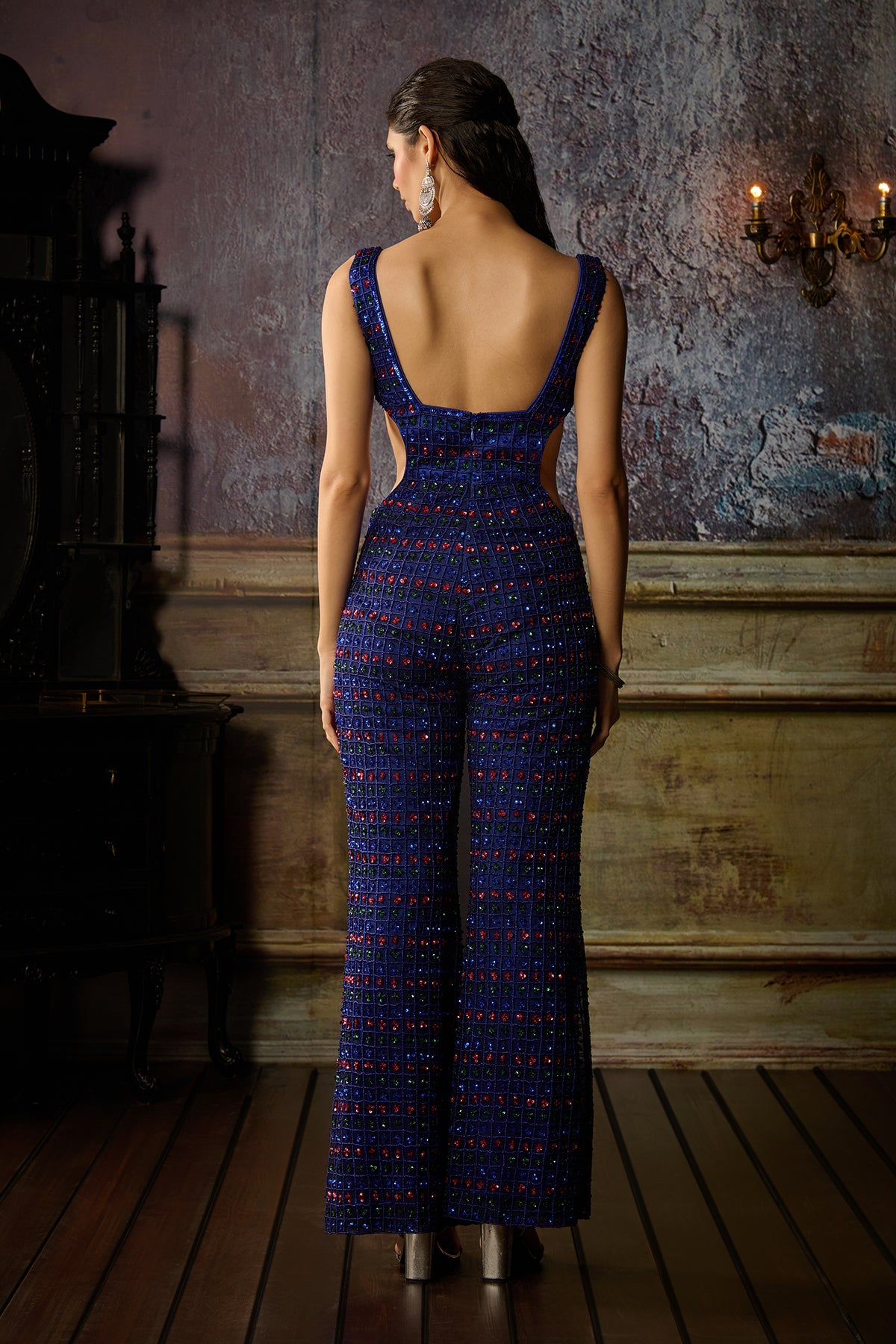 BLUE GREEN AND RED FULLY EMBROIDERED JUMPSUIT