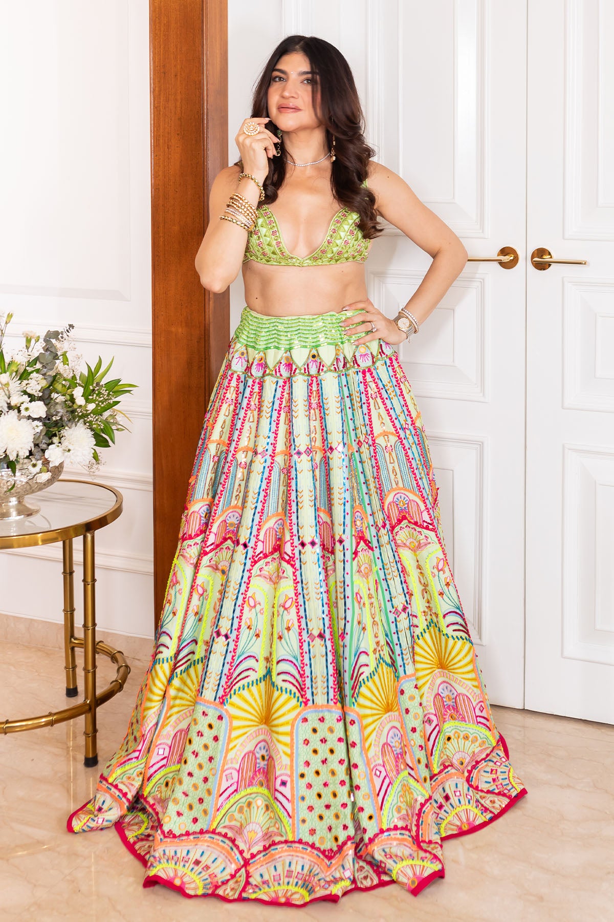 Kushnaaz Turner in Mint embroidered blouse and Lehenga set