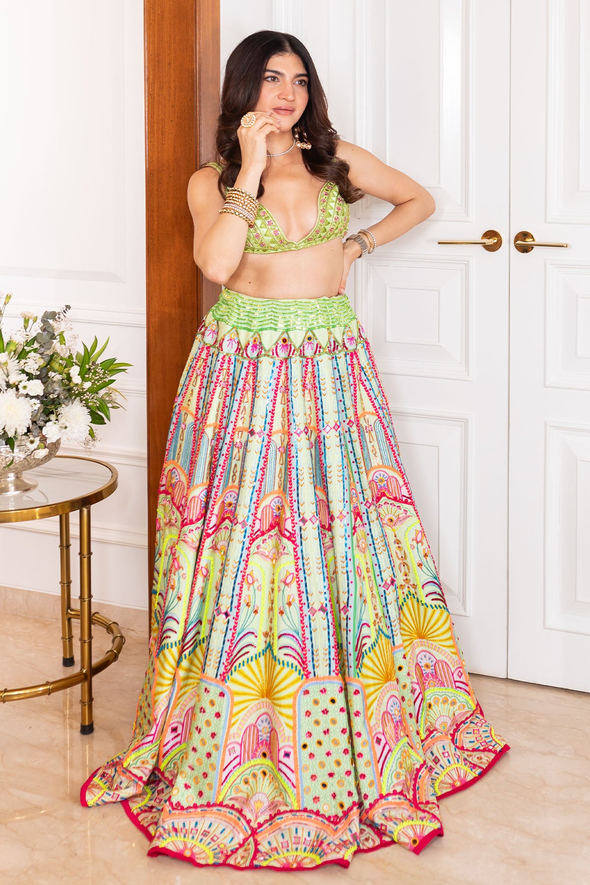 Kushnaaz Turner in Mint embroidered blouse and Lehenga set