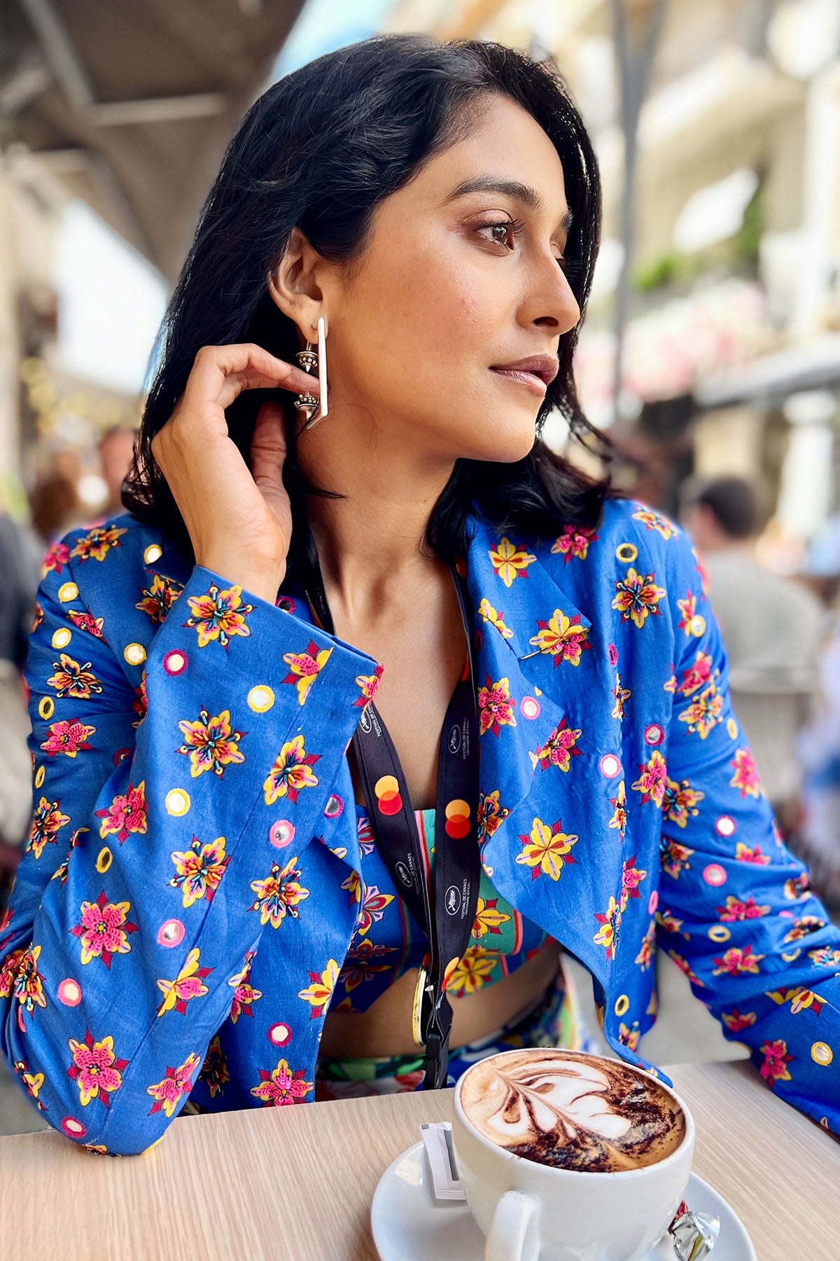 Regina Cassandra in Blue Butta & Aztec Print Crop Jacket & Skirt