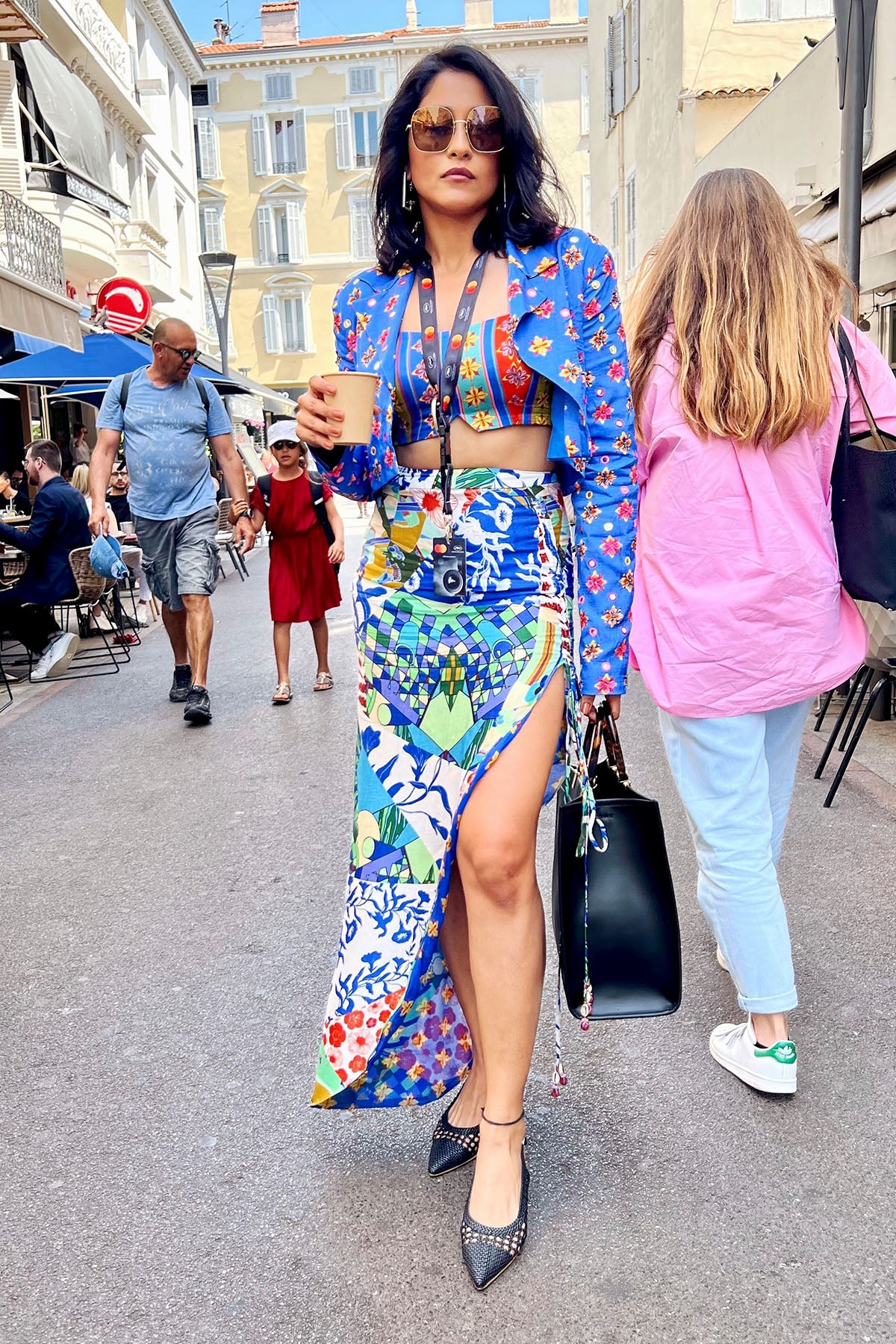 Regina Cassandra in Blue Butta & Aztec Print Crop Jacket & Skirt