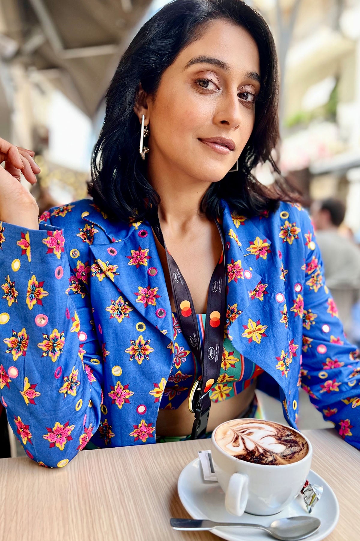 Regina Cassandra in Blue Butta & Aztec Print Crop Jacket & Skirt