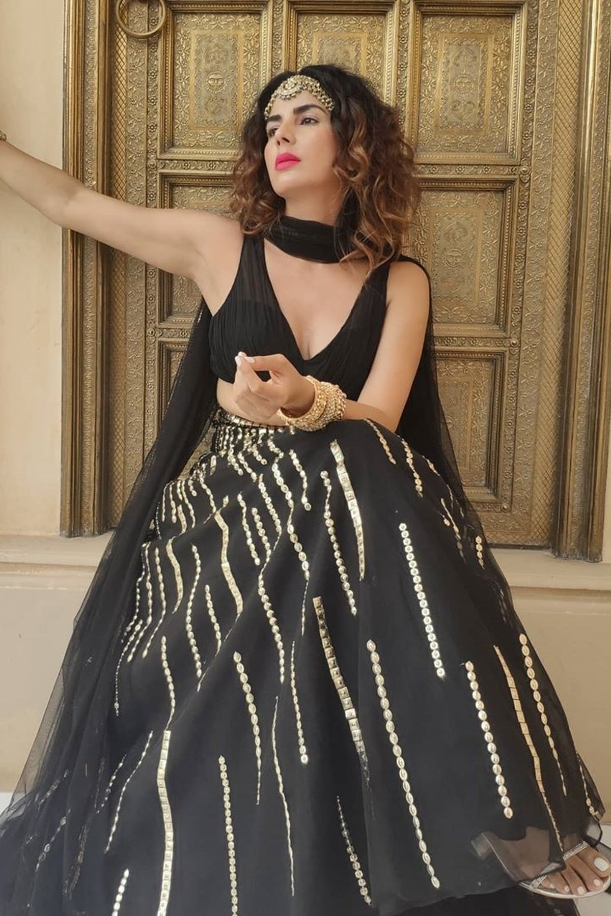 Kriti Kulhari in Raindrop Lehenga with Ruched V Neck Blouse