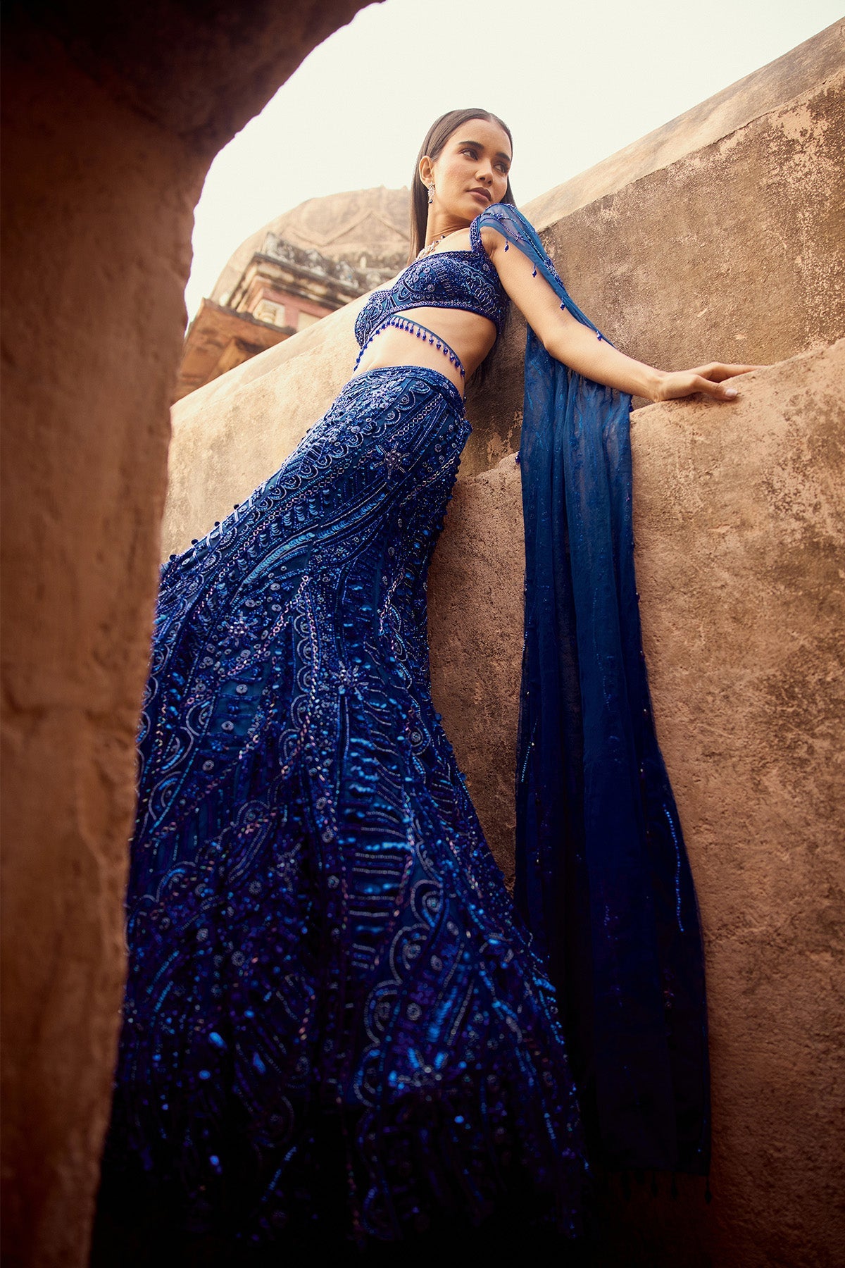 Komal Kapoor In Electric Blue Trail Mermaid Skirt Set