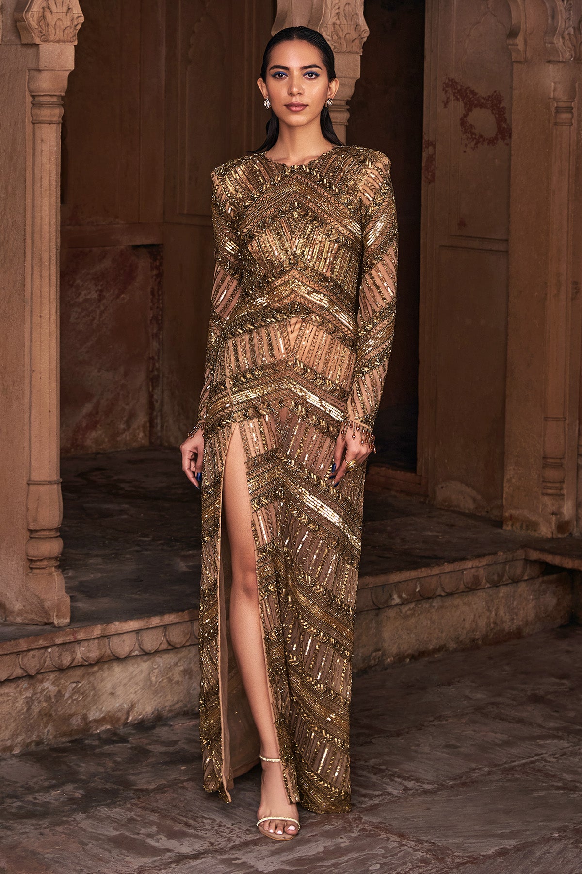 MATELLIC GOLD EMBROIDERED GOWN