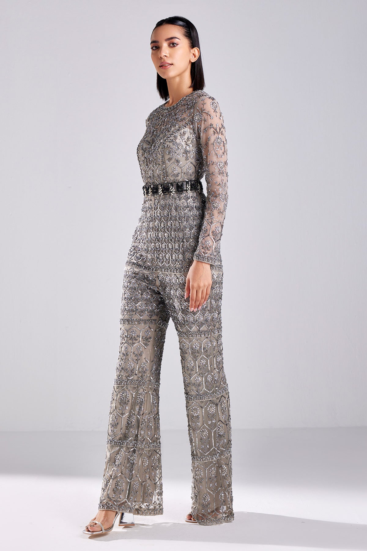 Grey Embroidered Jumpsuit