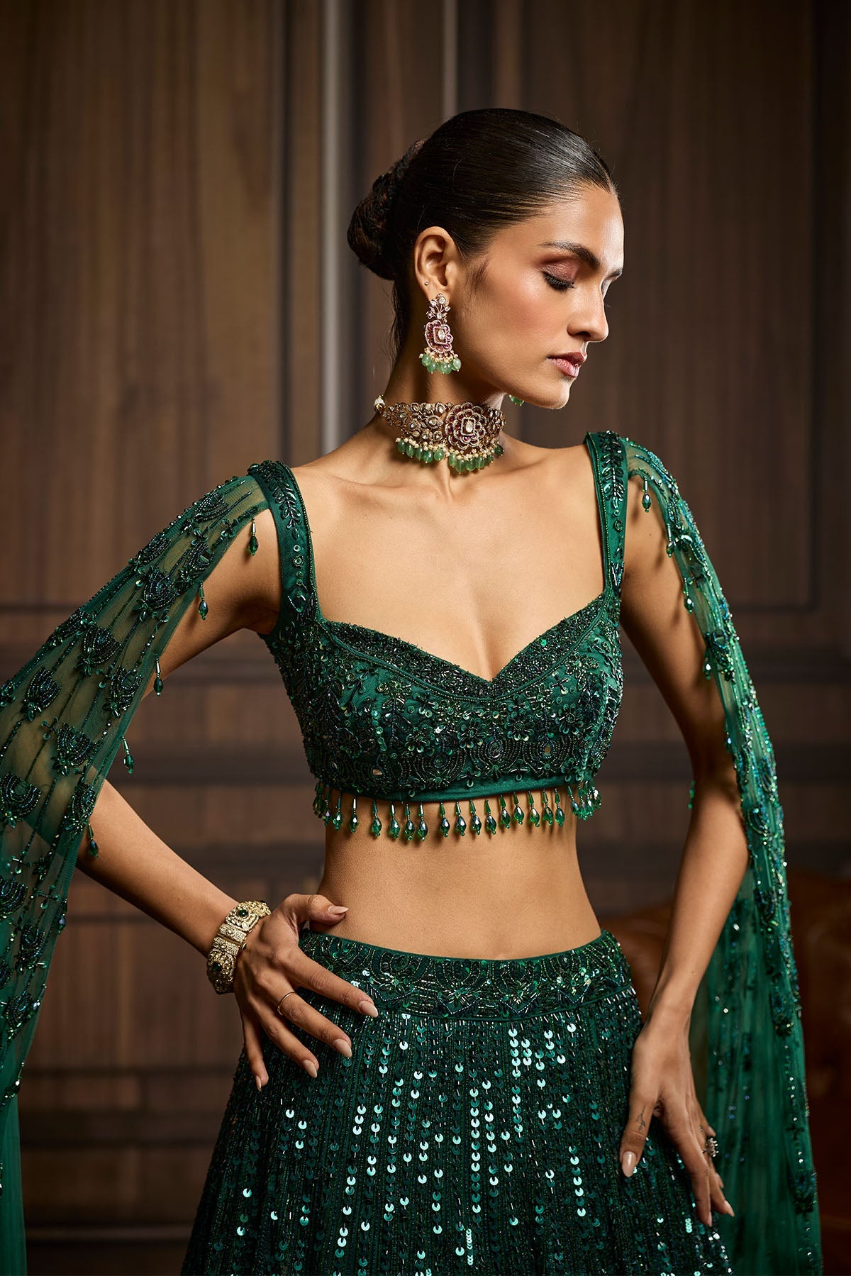 Emerald Green Embellished Lehenga Set