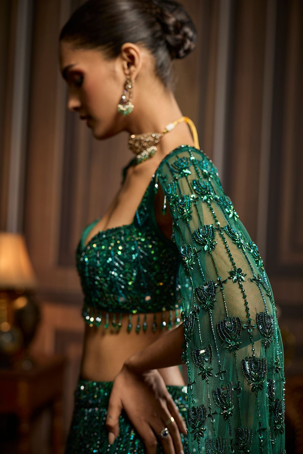 Emerald Green Embellished Lehenga Set
