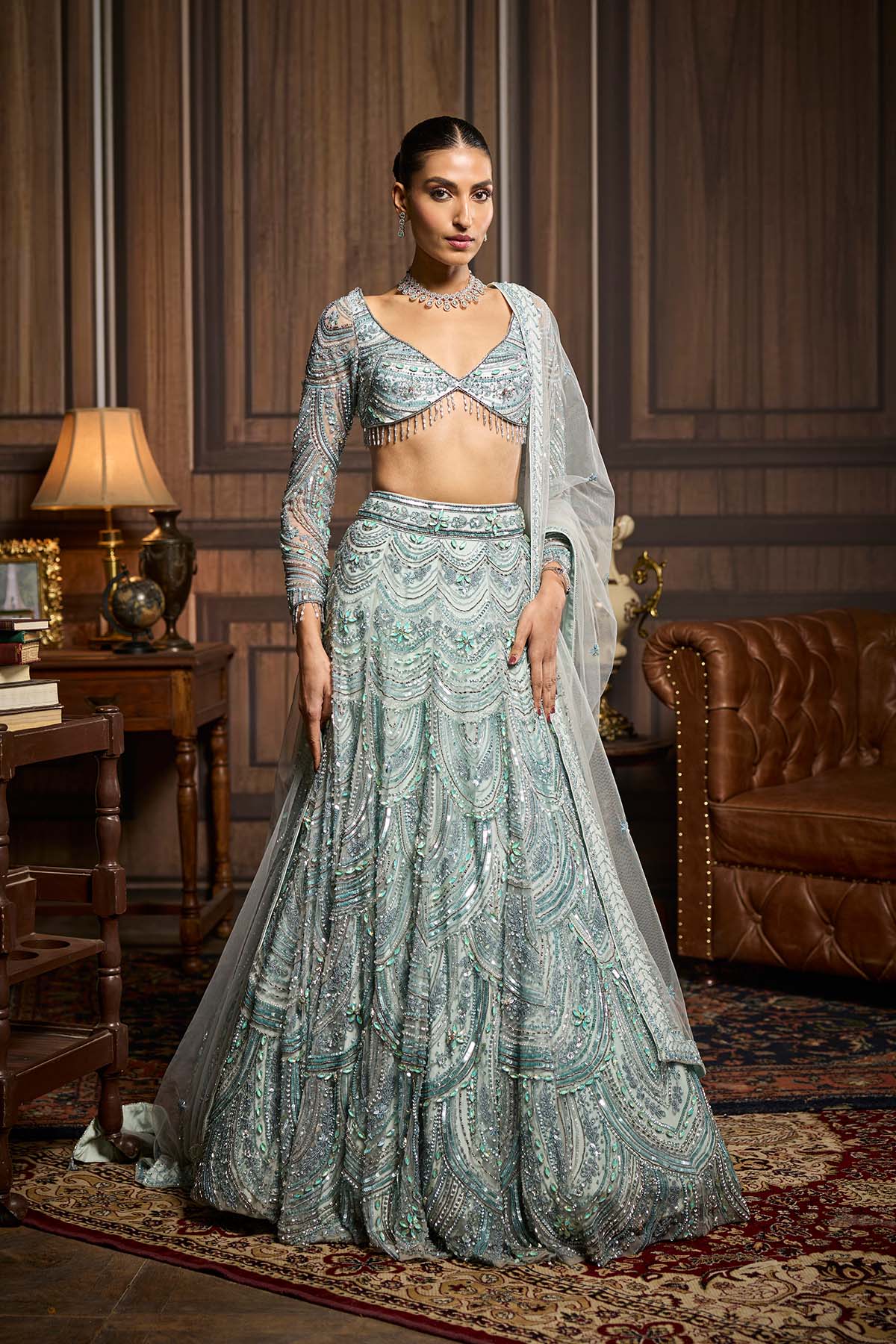 Ice Blue Fully Embellished Lehenga Set