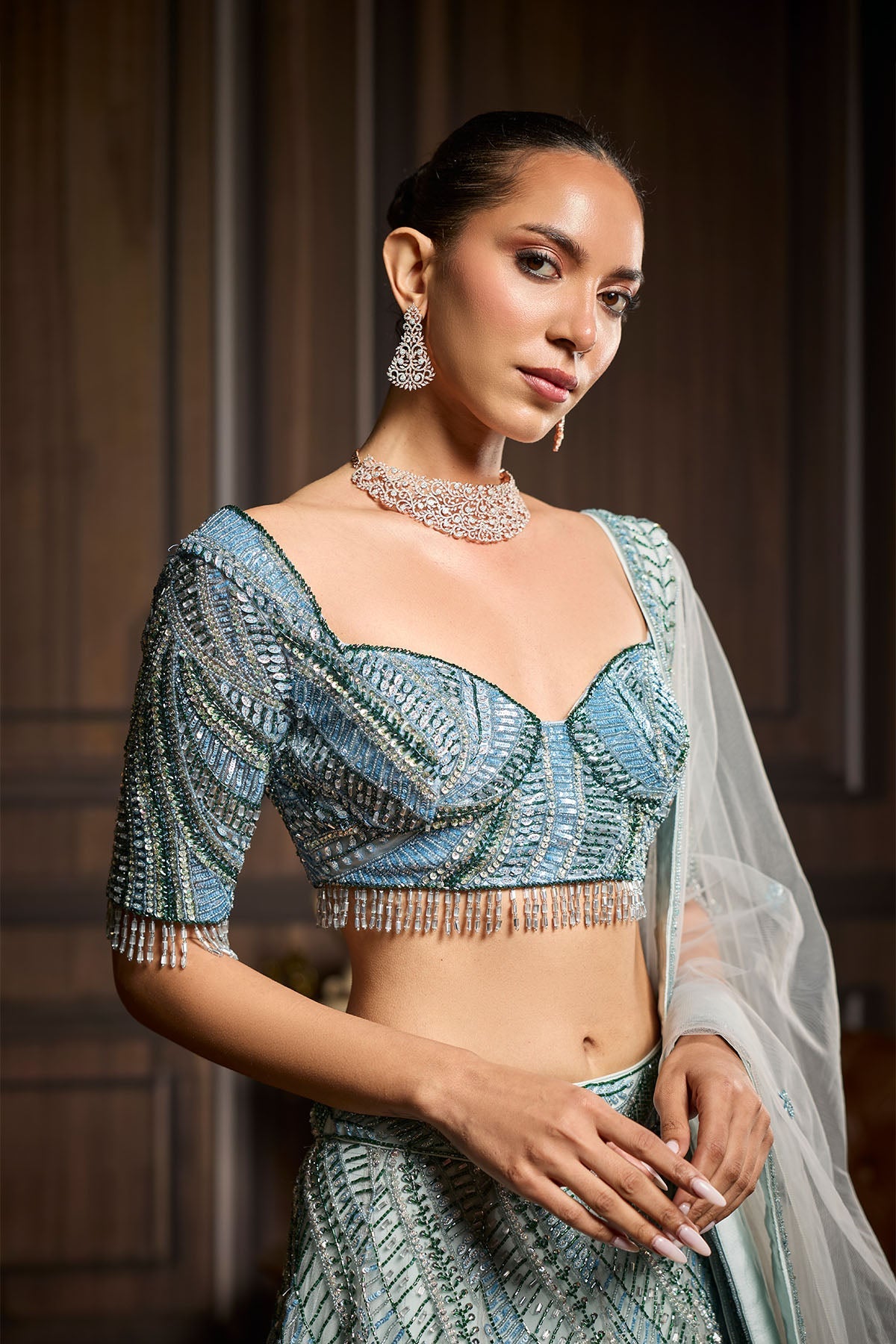Ice Blue Fully Embellished Lehenga Set