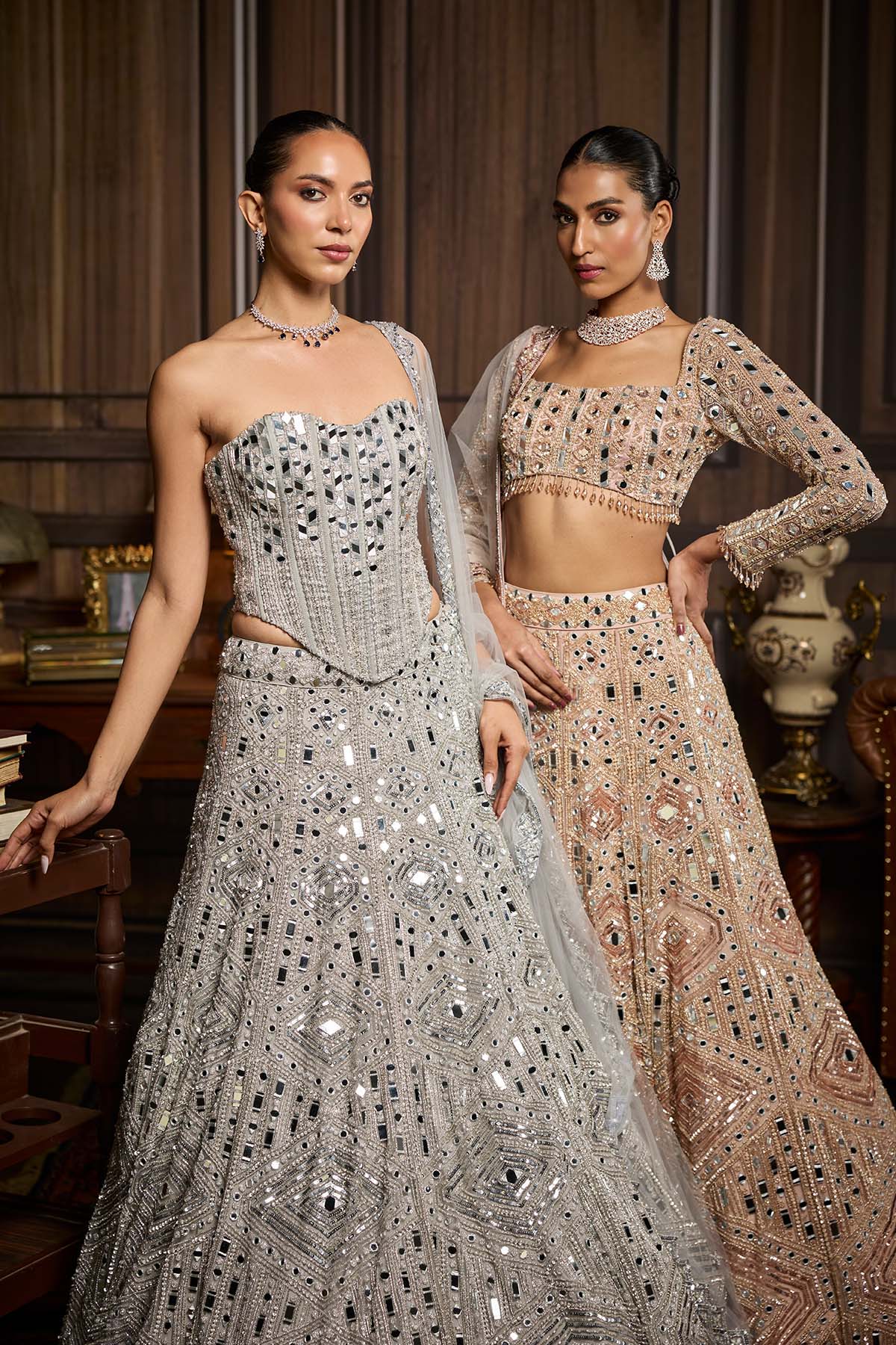 Silver Embellished Mirrorwork Lehenga Set
