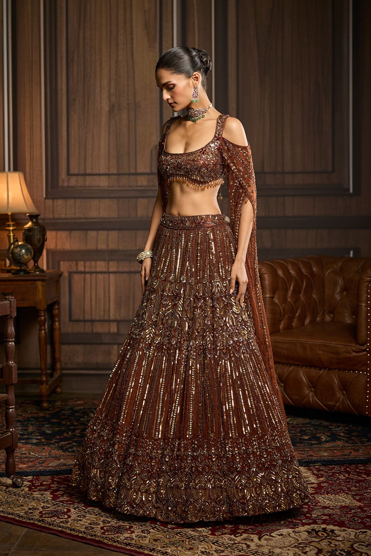 Metallic Gold Embellished  Lehenga Set